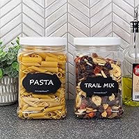 Vista 2 de Cornucopia Brands 3-Pack Square 64oz 1/2 Gallon Plastic Canisters; 8-Cup Capacity Clear Jars w/Lids & Chalk Labels, BPA-Free Lightweight PET #1