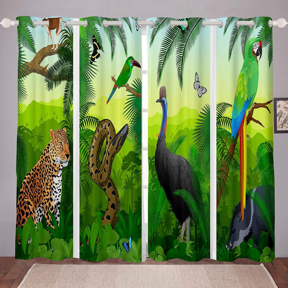Rideaux occultants léopard faune perroquet autruche chambre 167 x 228 cm