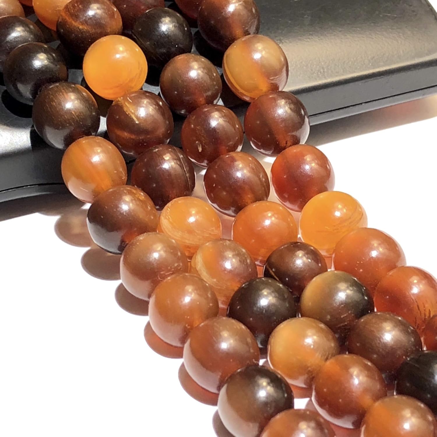 ABCGEMS Recycled Amber Carabao Horn Beads from Philippine (Only One Bead Can Be Carved from The Tip of a Giant Buffalo Horn) Natural Organic Healing Energy Smooth Off-Round 14mm (Rare)