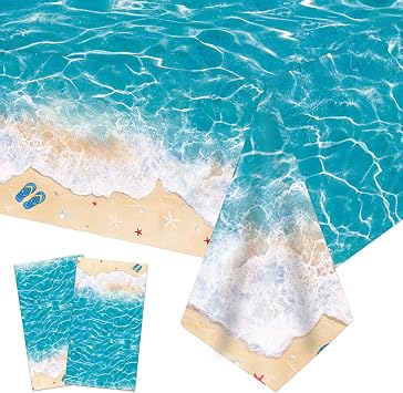 umoni Beach Party Tablecloth Summer Birthday Decorations 2PCS Ocean Waves Table Covers Pool Party Table Decorations for Hawaiian Theme Baby Shower Supplies