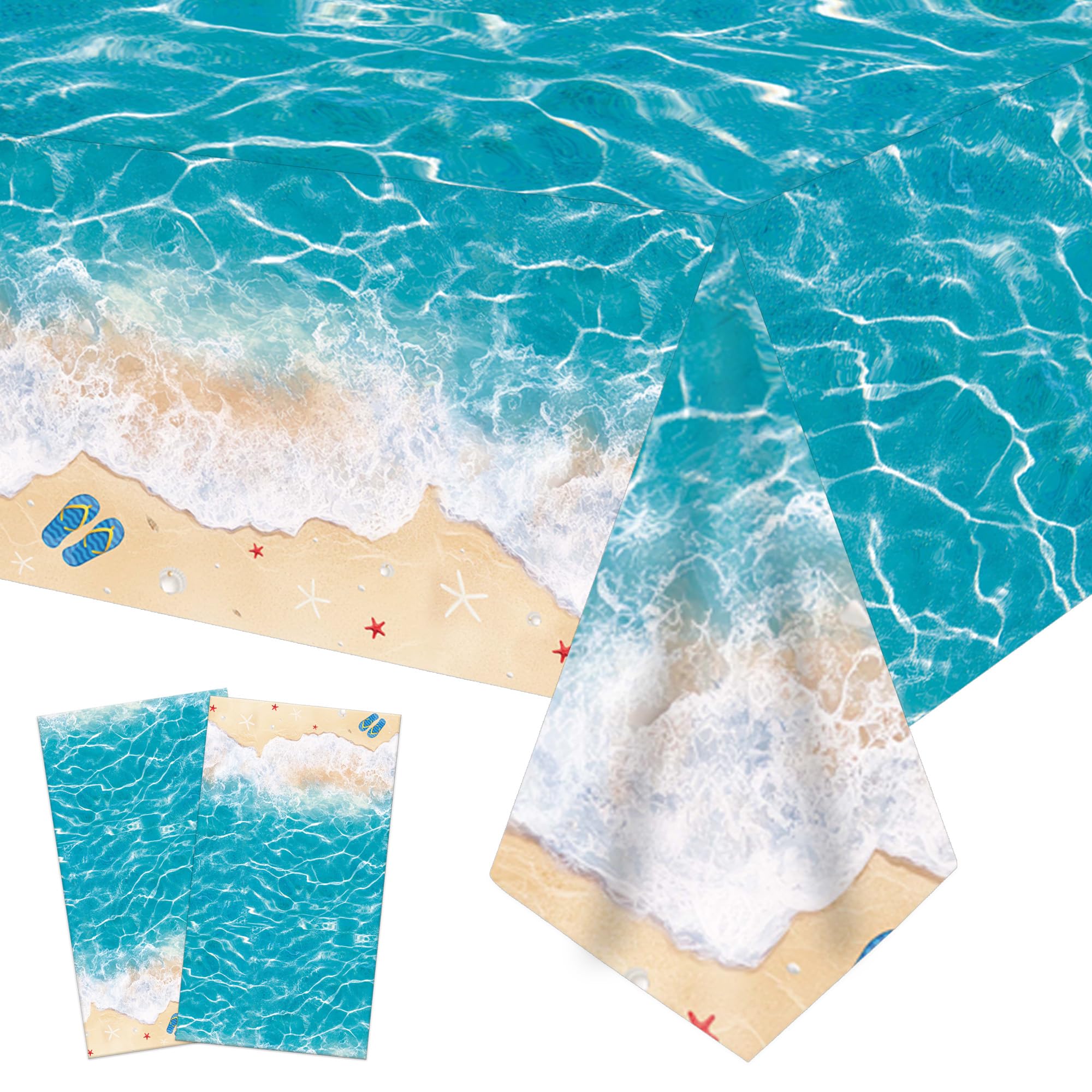 umoni Beach Party Tablecloth Summer Birthday Decorations 2PCS Ocean Waves Table Covers Pool Party Table Decorations for Hawaiian Theme Baby Shower