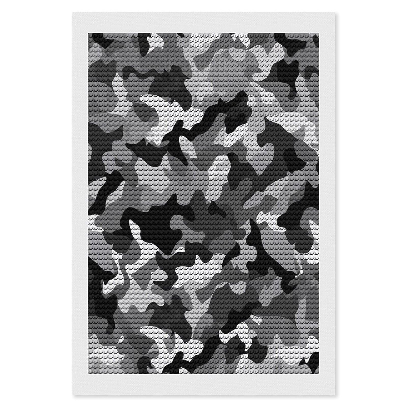 FekiLoot Black Grey White Camo Diamond Painting Kits for Beginners DIY Diamond Art Kits for Adults Full Drill Round Diamond Dot Gem Art Painting Fun DIY Crafts for Home Kitchen Wall Decor Gift 8"x12"