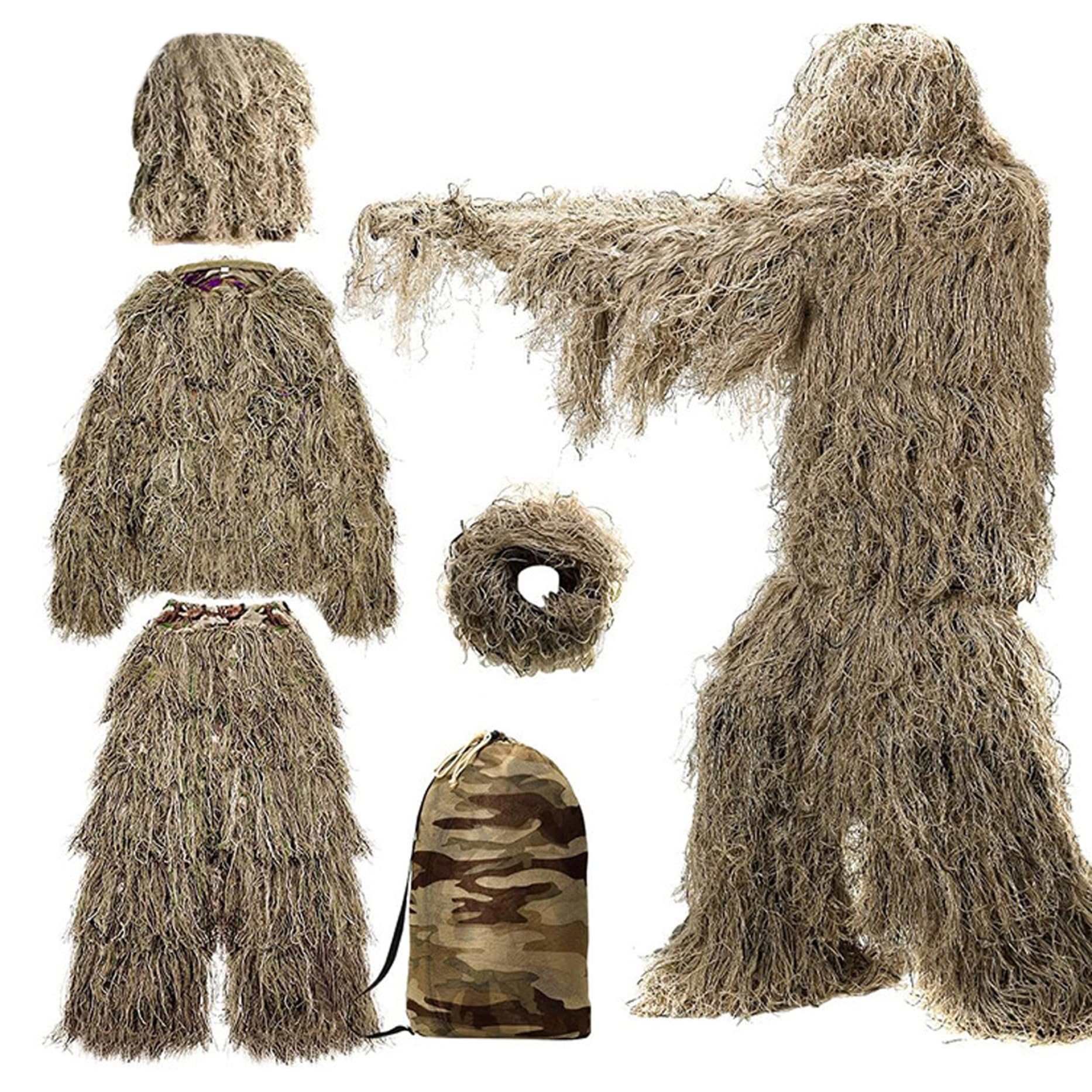 Monetais Unisex Camouflage Ghillie Suit 3D Camo Leafy Lightweight Hunting Clothes For Men Breathable Ghillie Poncho For Hunters, Sniper Airsoft, Paintball, M