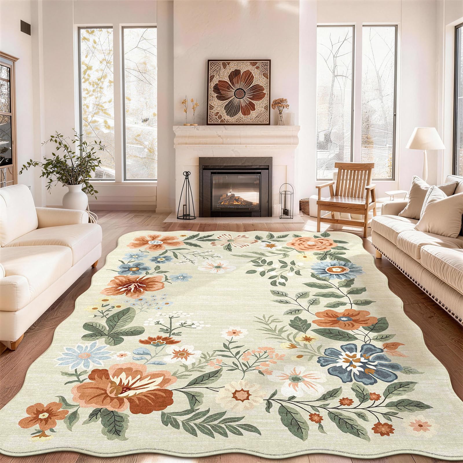 SOANNY Rug Living Room, Soft Washable Non Slip Carpet, Beige, 120x170cm
