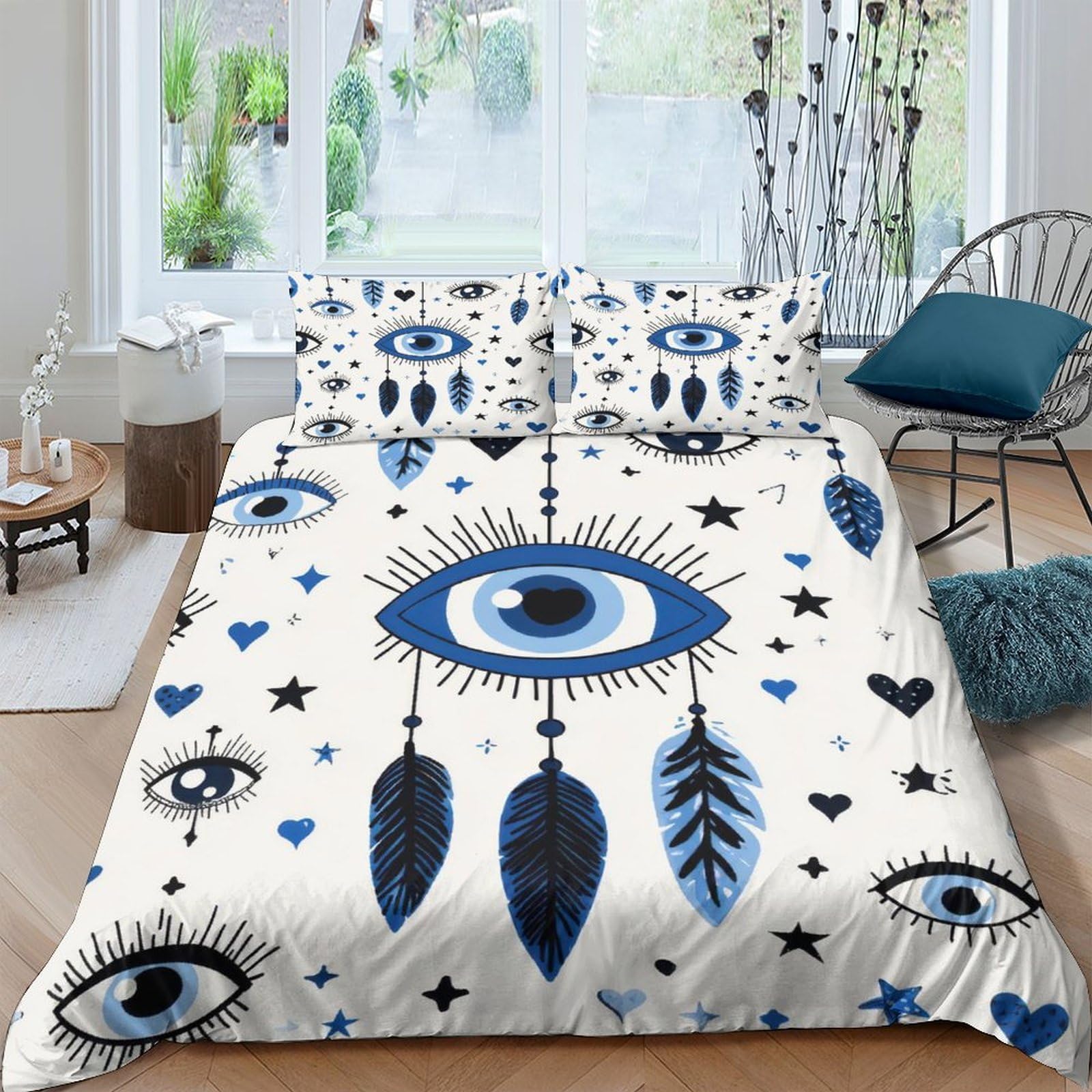Ctjqhvkz Style-7 3D Printed Evil Eye Fitted Sheet Microfiber Soft Breathable Dreamcatcher Bed Cover For Bedroom Dorm Room Decor Single（135X200cm）