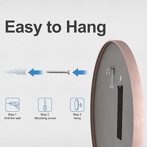 Miniatura 6 de Heymirro Espejo redondo de baño de 24 pulgadas con aleación de aluminio de oro rosa con marco mate, espejos circulares para pared, dormitorio,