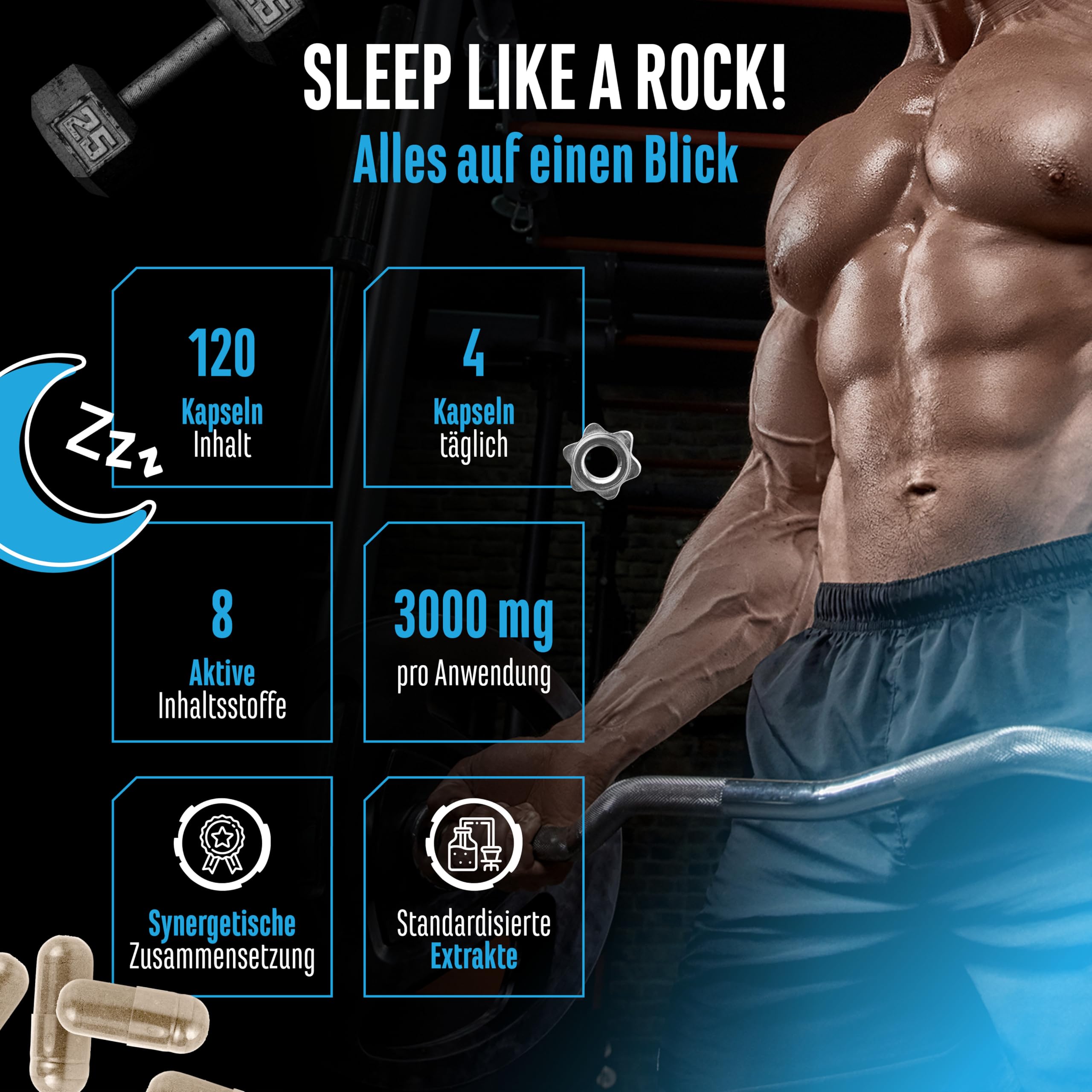 Knockout - Sleep & Recover Support - 120 Kapslen mit Shoden® Ashwagandha Extrakt, Magnesium, L-Tryptophan, natürliches L-Theanin aus Grüntee, Baldrian - Vegan
