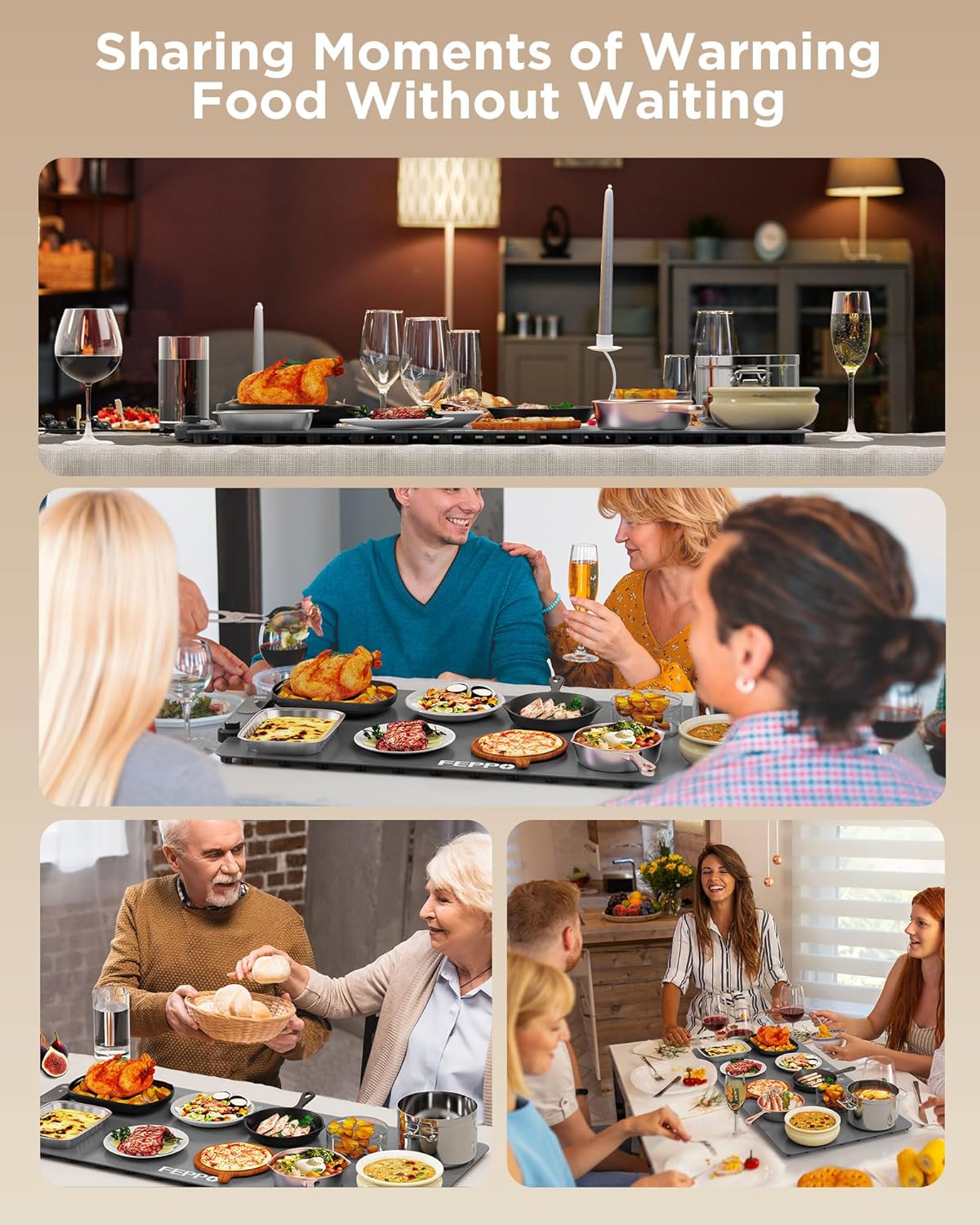 FEPPO Food Warming Mat, (XXL 35”x16”) Electric Warming Trays for Buffets Party, Fast Full-Surface Heating Mat for Food with 19 Level Adjustable Temperature and 6 Hours Timer, Roll Up Food Warmer - Image 7