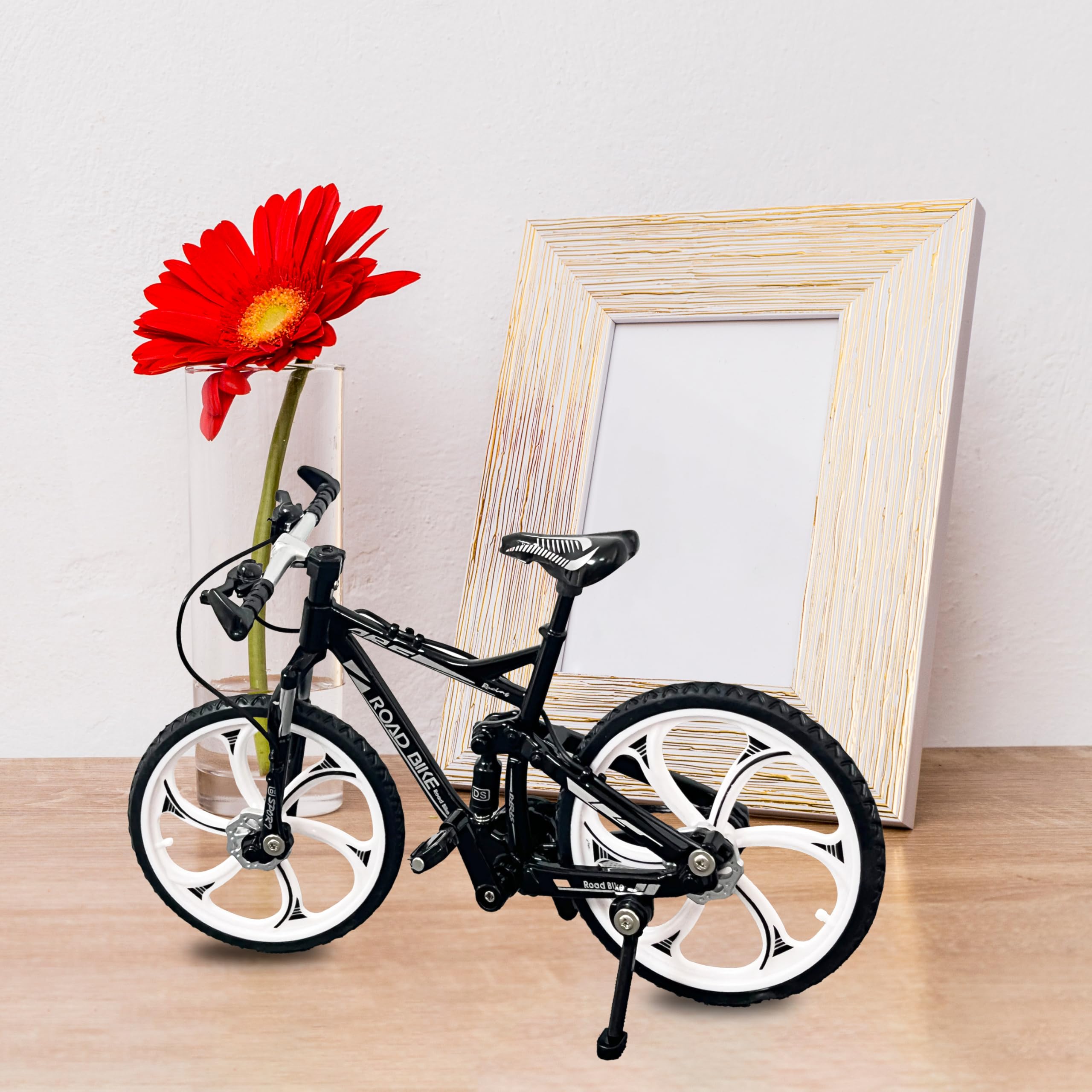 VGRASSP 1:8 Scale Die Cast Street Bicycle Toy for Kids - The Alloy Metal Off-Road Decorative Showpiece Realistic Design Bike Features Moveable and Rotating Handle, Suspension, Wheels, Pedals (Black) 4