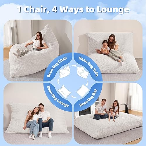 Miniatura 5 de HABUTWAY Puf 3 en 1, tumbona con relleno de espuma viscoelástica, funda de piel sintética lavable a máquina, silla de descanso para adultos