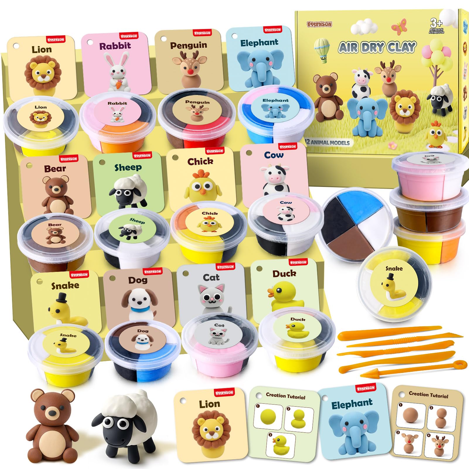 Air Dry Clay Kit for Kids, Animal Theme Modelling Clay, DIY Model Magic with Sculpting Tools and Tutorial Cards, Presents Gift for Boys & Girls Age 3-12 Year Old