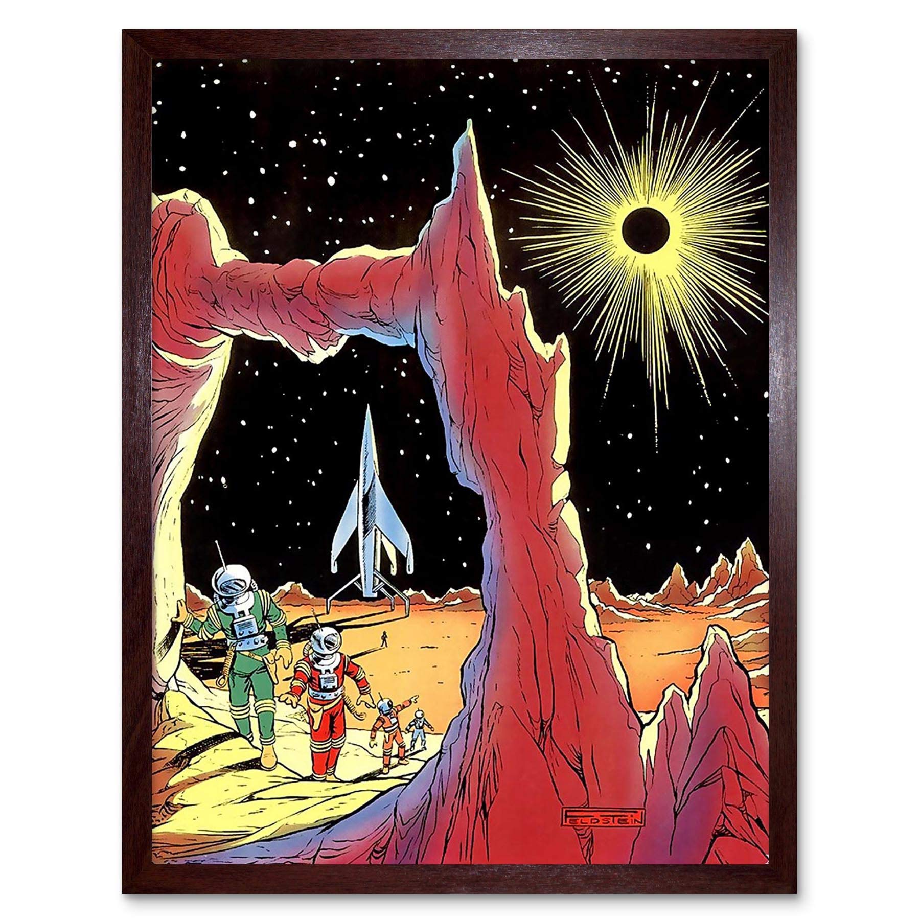 Wee Blue Coo Painting Surreal Fantasy Sci Fi Alien Planet Rocket Ship Space USA Art Print Framed Poster Wall Decor 12X16 Inch