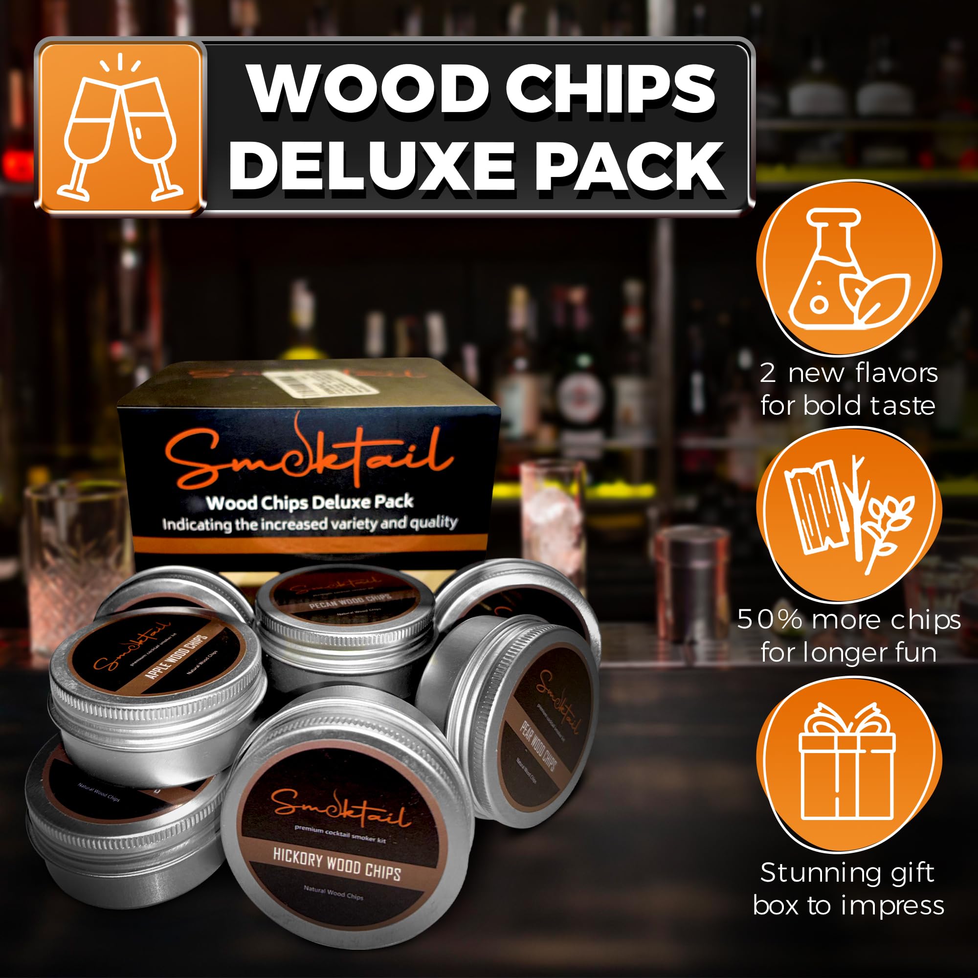 Cocktail Smoker Wood Chips Deluxe Pack - 8 Pack Wood Chips - Refill Pack for Cocktail Smoker Kit - Bar Accessories Bartender Kit - Works with All Cocktail Smokers and Old Fashioned Kits