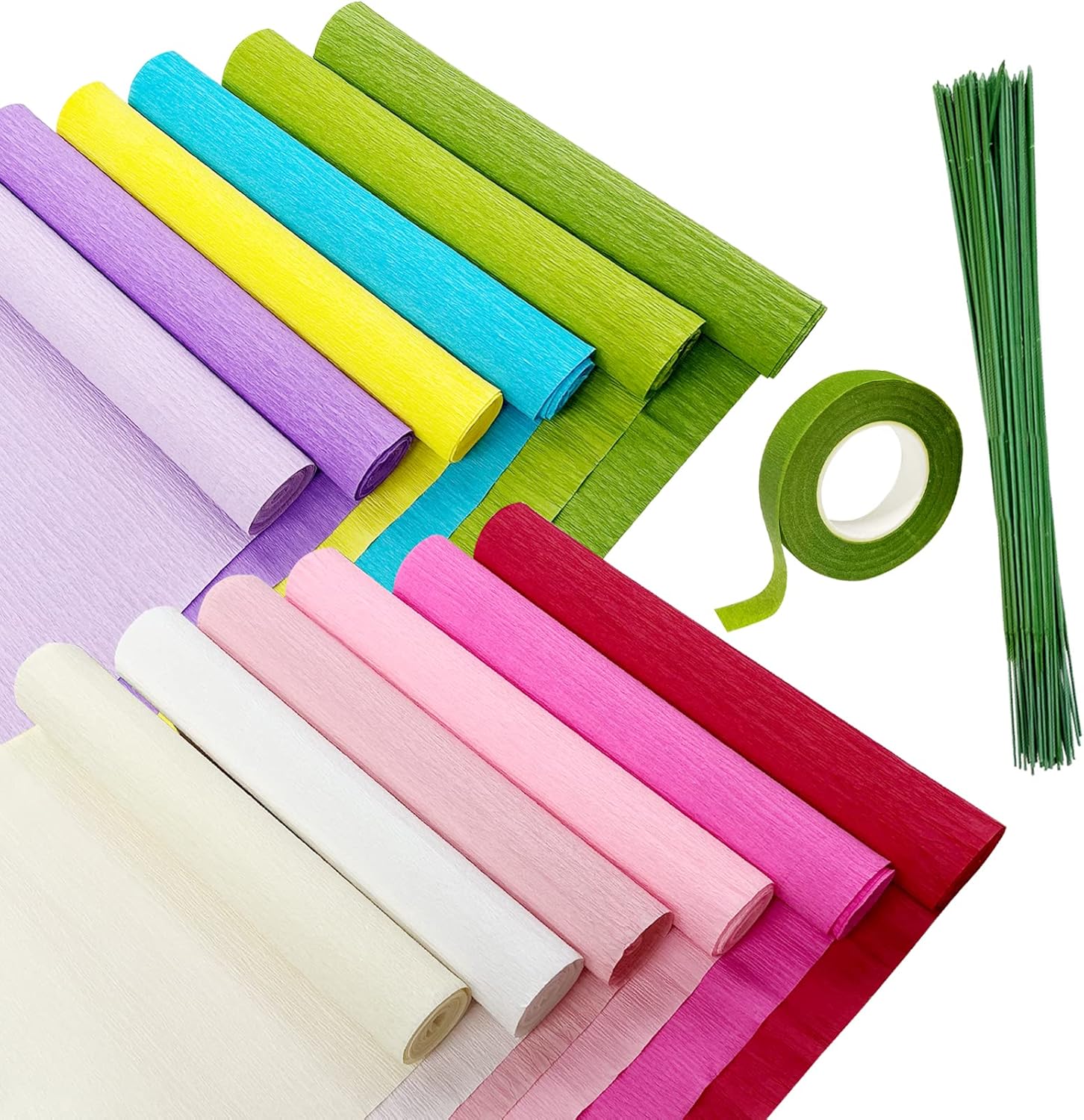 Cieovo Crepe Paper Flower DIY Kits, 12 Rolls Rainbow Bright