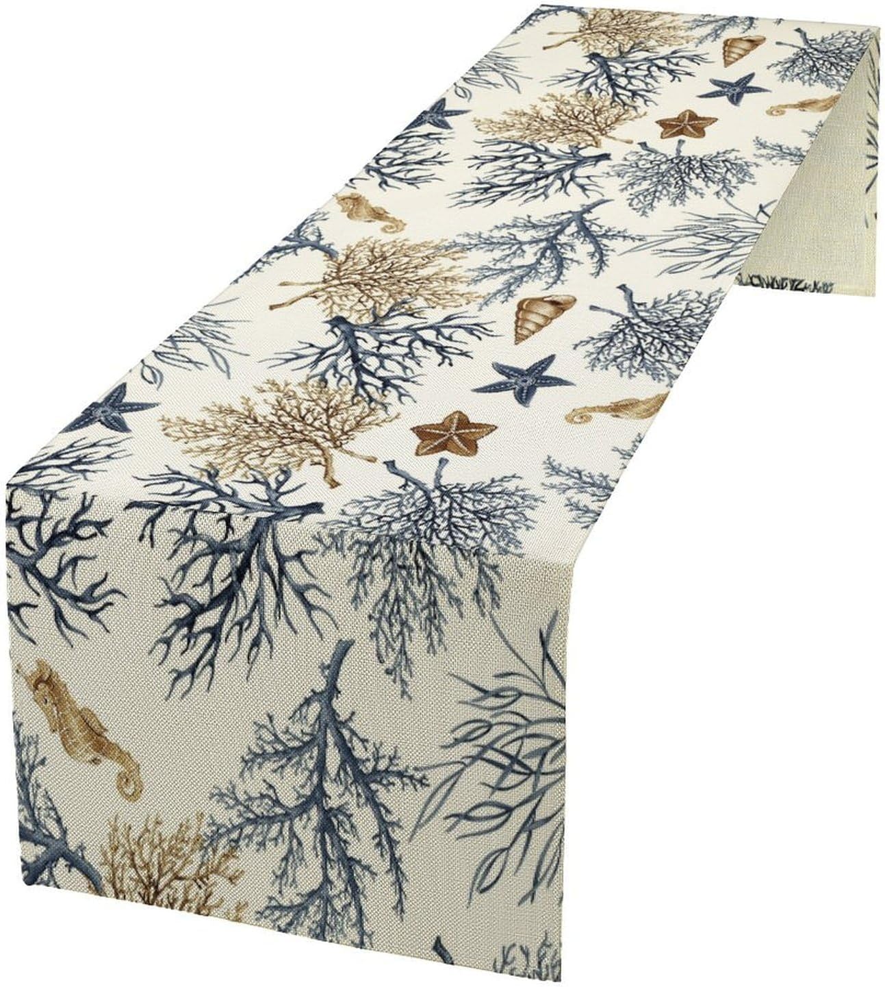 Blue Sea Starfish Summer Table Runner, Seasonal Spring Beach Theme Ocean Kitchen Dining Table Decoration for Home Holiday Party Decor 13"x120"