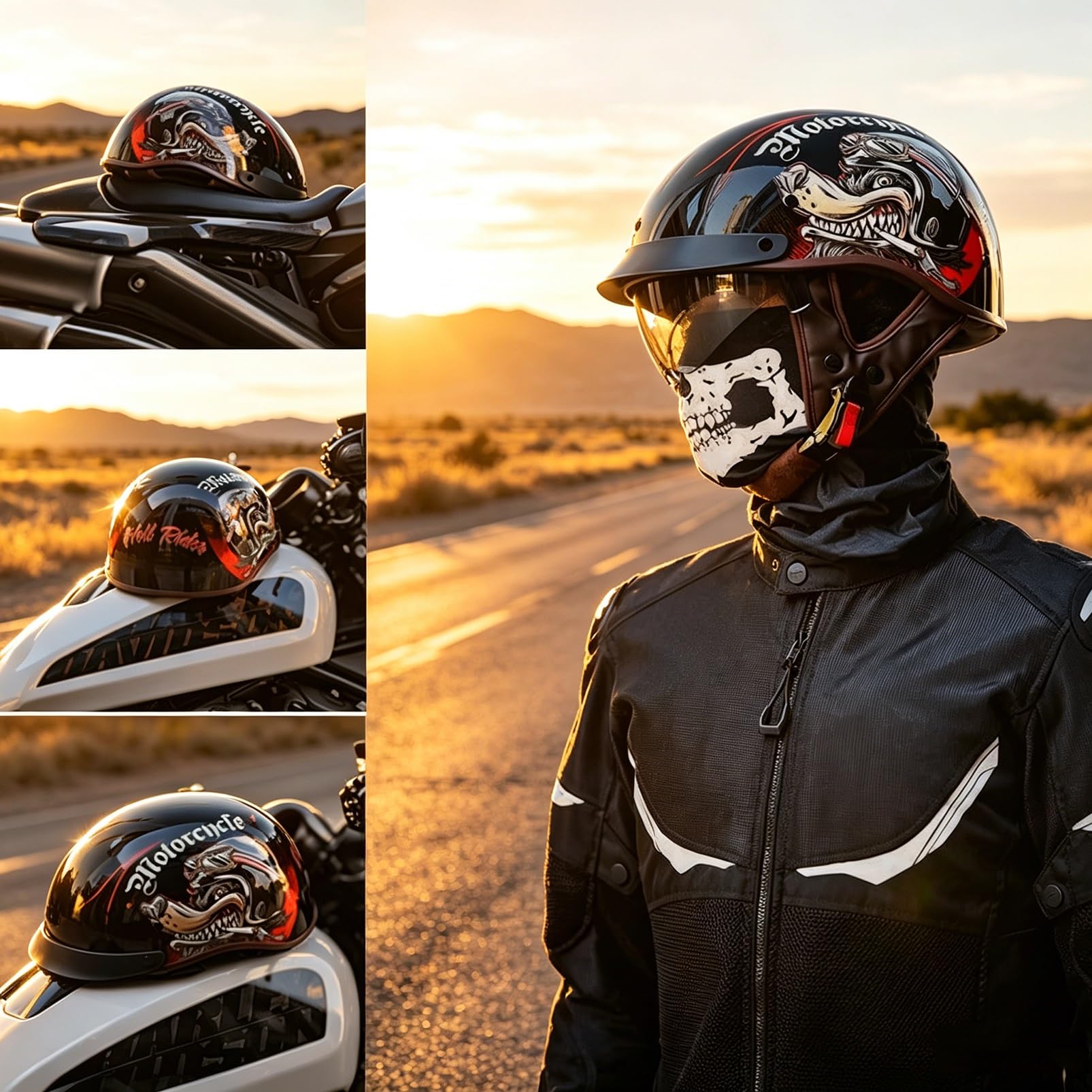 Kask Motocyklowy Typu Orzeszek Retro, Rebellious Skull Graffiti z Blendą Przeciwsłoneczną, ECE 22.06, Skorupa Anti-Mushroom do Cruiser Bobber Chopper