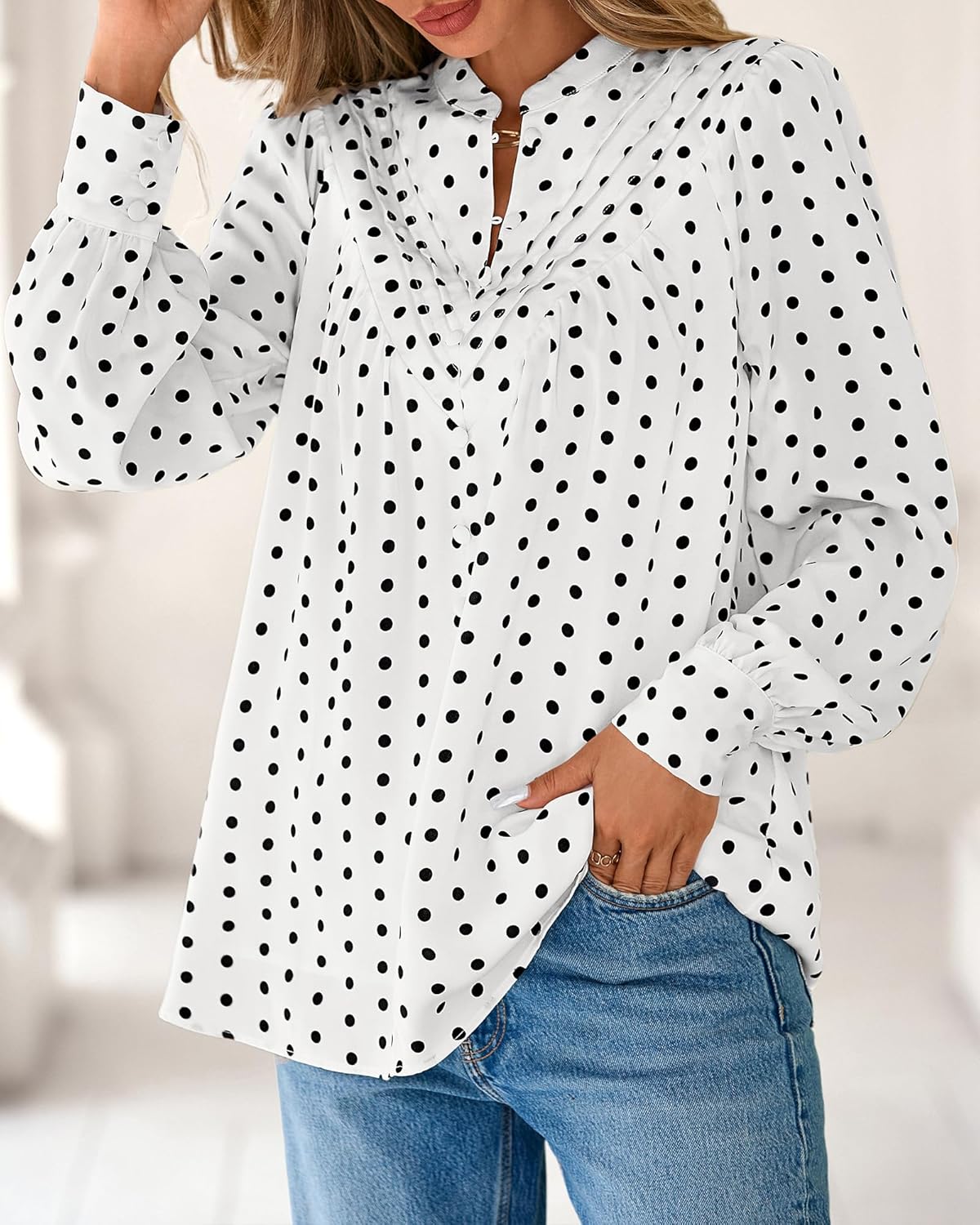 BTFBM Womens Tops Dressy Casual Spring 2026 Boho Floral V Neck Long Sleeve Half Button Down Shirt Work Business Blouses - Image 4