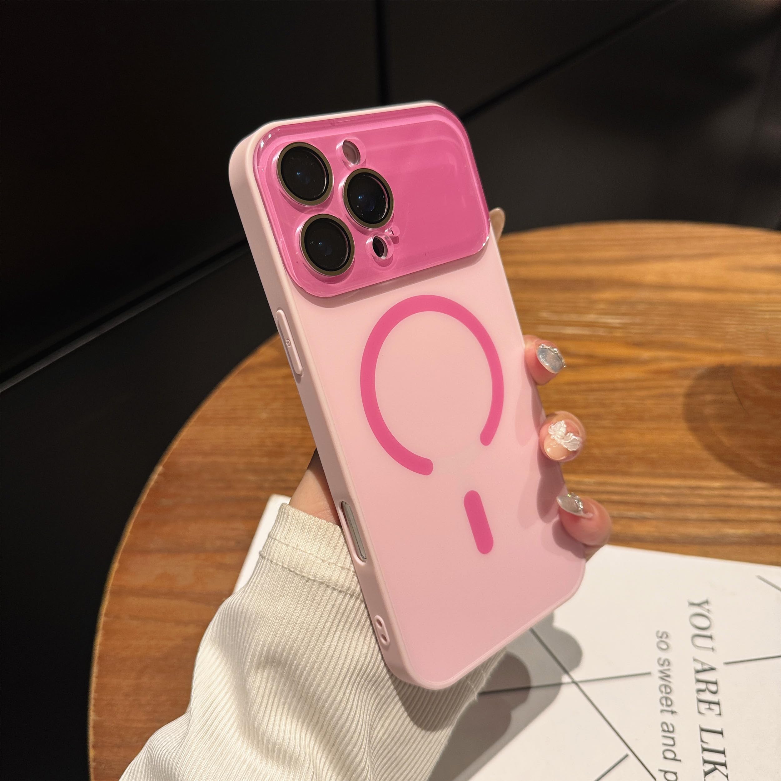 Luksusowe szklane etui z magnetycznym matowym obiektywem na iPhone'a 14 (do iPhone'a 14/różowe)