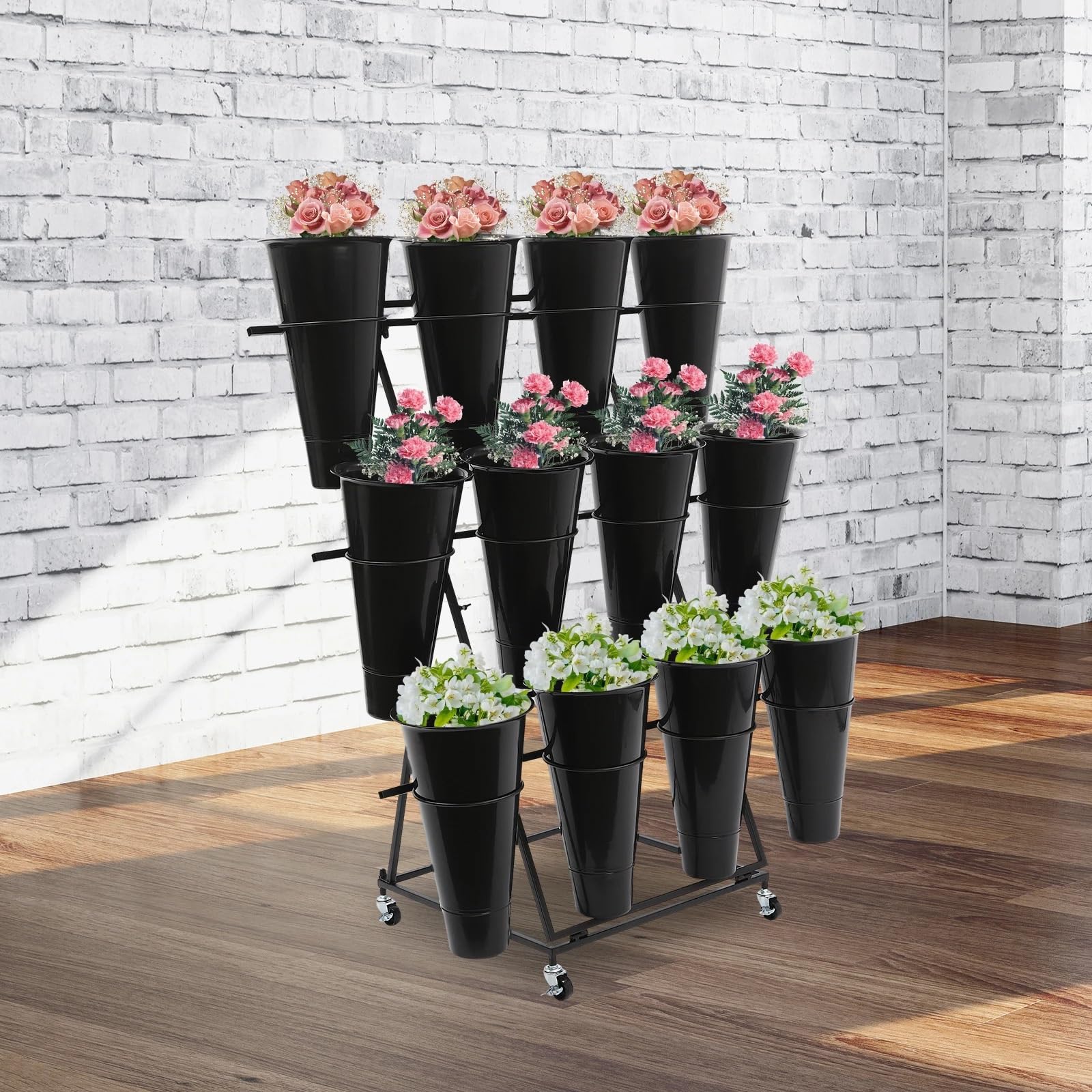 Erhöhungsgestell für Blumentöpfe 3-stöckiger Blumenständer | Blumenständer mit 12 Eimern, Tragkraft 30 kg, for Zuhause/Floristen/Gärten/Hochzeiten