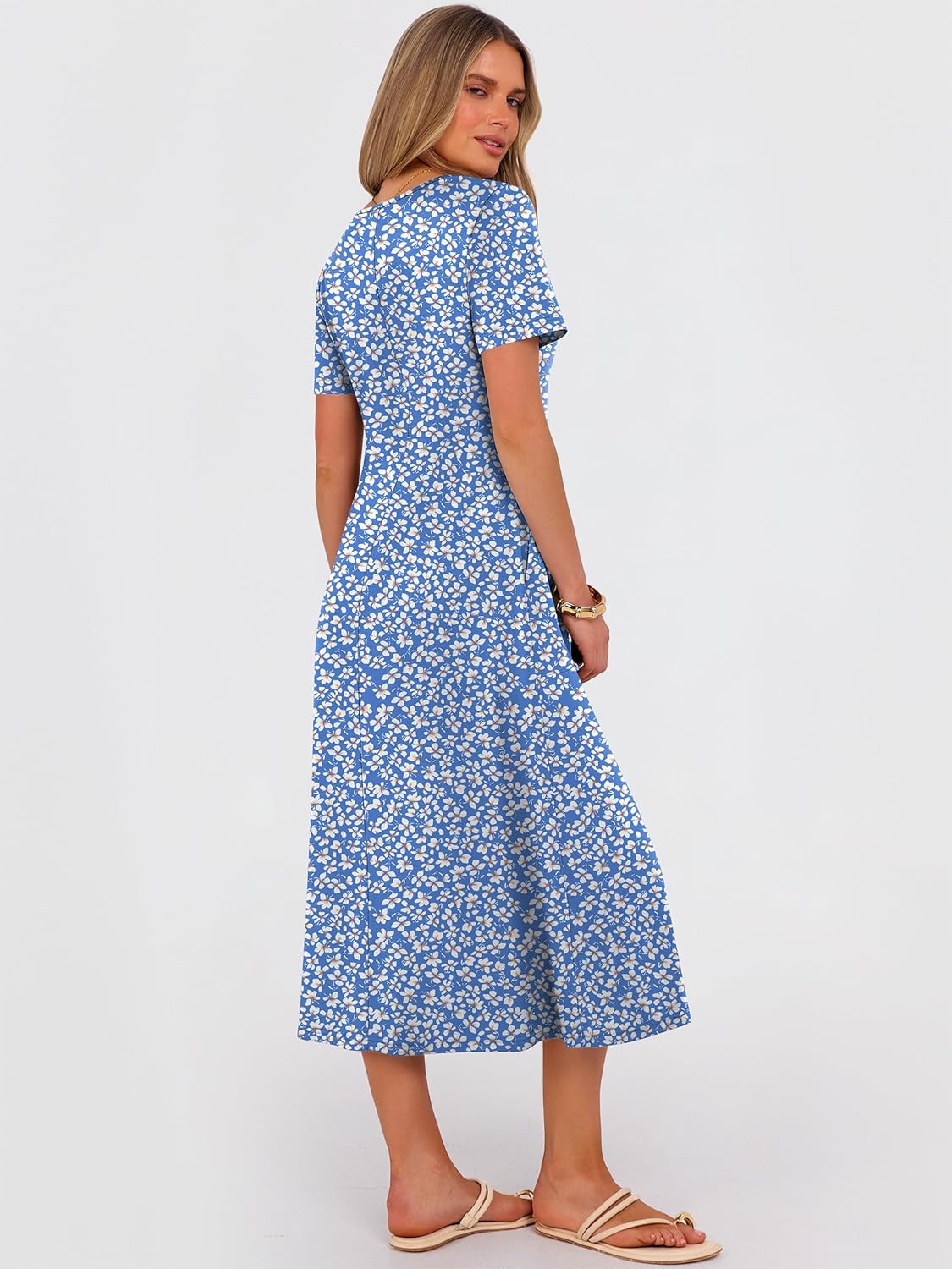 ANRABESS Women's Summer Midi Dress Short Sleeve Button Up Crewneck Casual 2026 Beach Vacation Loose Dresses with Pockets - Image 5