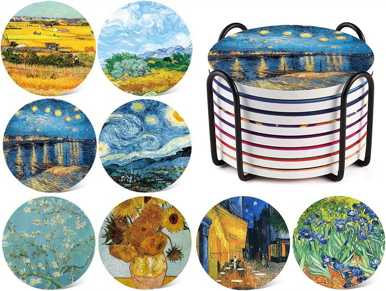 8 Pcs Landscape Diamond Art Coasters, Diamond Painting Coasters with