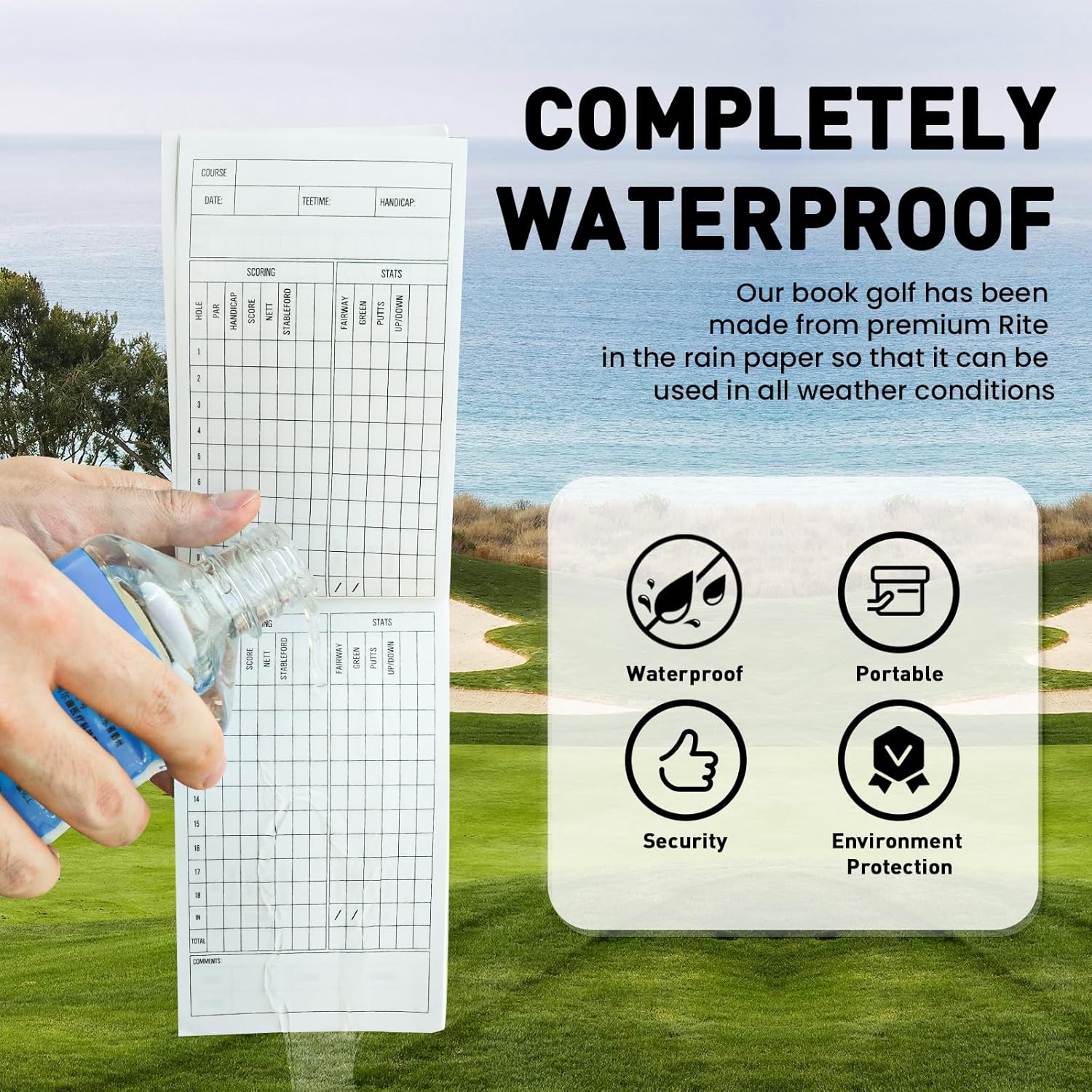 FINGER TEN Golf Scorecard Book Stats Statistics Log Notebook Waterproof Paper Value 1/2/4/8 Pack, Fit Golf Score Card Holder Cover