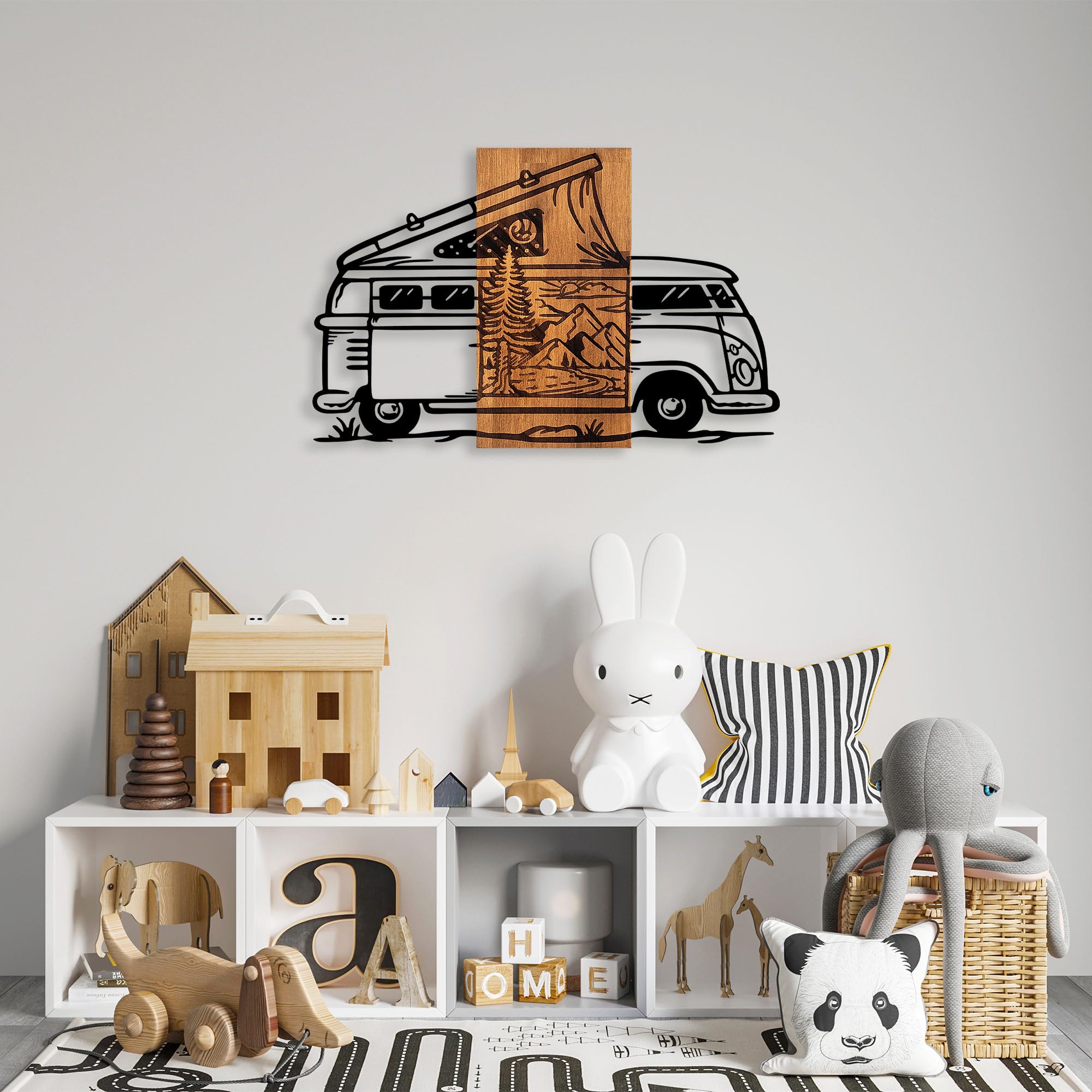 Elegant Decorative Wooden Wall Accessory, 58 x 90 cm, 100% Wood & Metal, Walnut & Black, Unique Design, Perfect for Home Decor, 4.17 kg