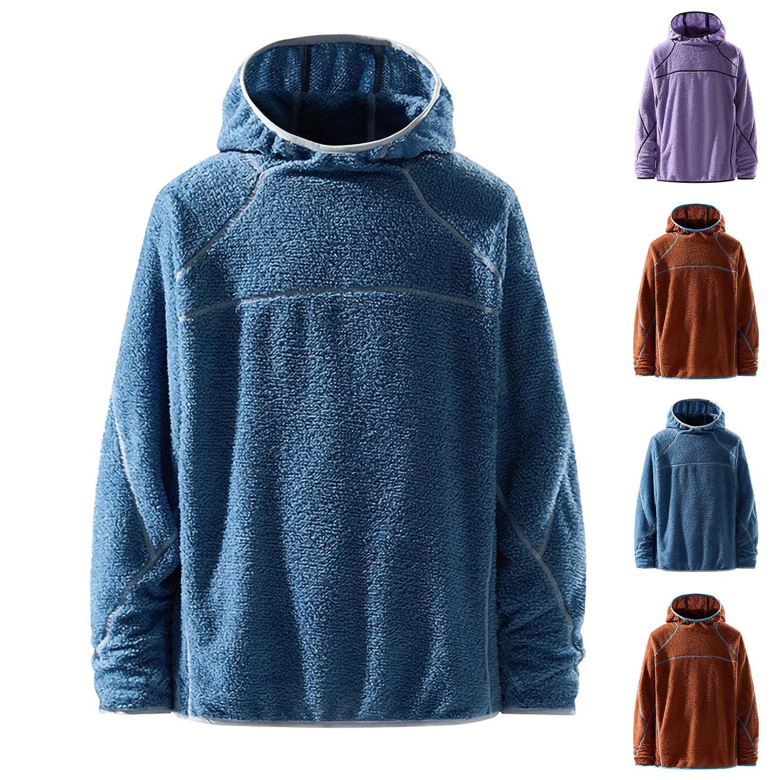 Fleecepullover Herren Winter Sweatshirt Dicke Fleece Hoodie Teddyfleece Thermo Hoody Doppelseitige Fleece Pullover Warm Plüsch Herrenpullover Oversize Winterpullover Freizeit Kapuzenpullover S-XXL