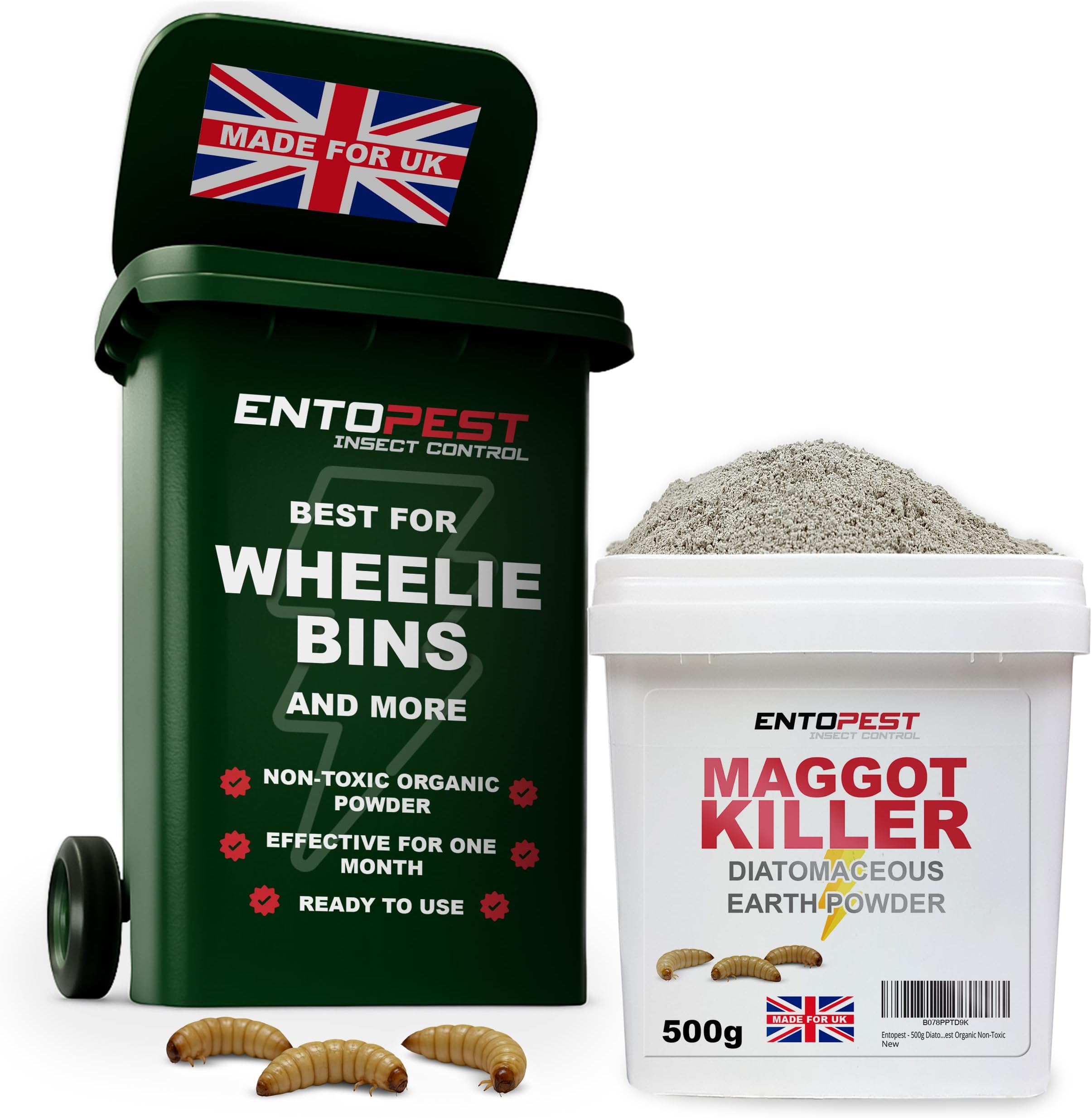 ENTOPEST 500g Maggot Killer for Bins – Non-Toxic Diatomaceous Earth Powder – Kills Maggots, Fly Eggs, Larvae on Contact | Complete solution for Bins