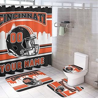 Custom 4PCS Cincinnati Shower Curtain Set Personalized Name and Number Shower Curtain Non-Slip Bath Rugs Toilet Mats Bathroom Decor for Men Women 72 Inch X 72 Inch - Buy now