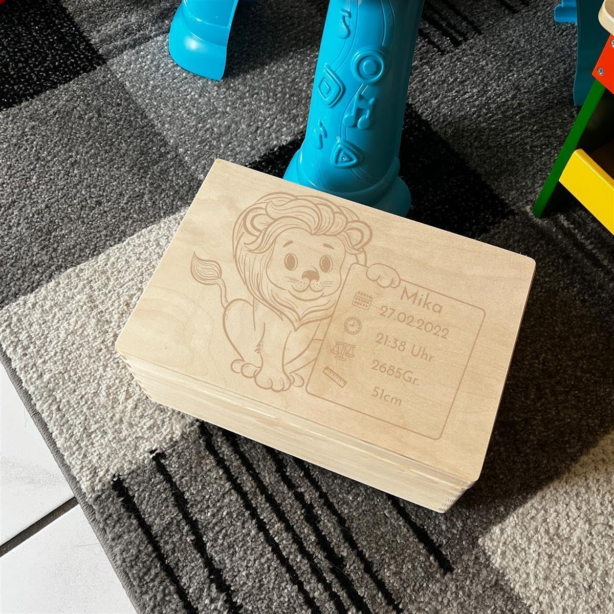 Scatola dei ricordi personalizzata per neonati e bambini, con incisione a leone, scatola in legno per bei ricordi, 30 x 20 x 14 cm