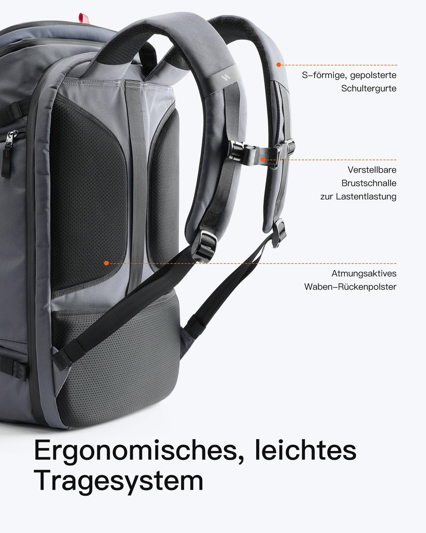 Inateck Groß Reiserucksack 40L, TSA Freundlich Handgepäck Rucksack,Grau | Spritzwassergeschützt Flugzeug Travel Carry on Laptop Backpack für 17 Zoll Laptop, für Business, Reise Weekender Trip