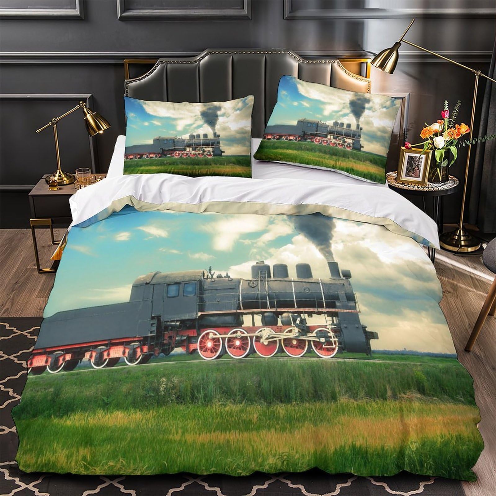 Parure de lit microfibre 3D vintage rustique avec housse de couette 220x240cm pour fille King