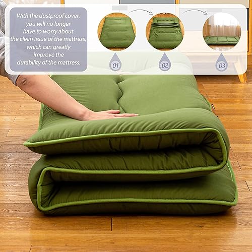 Miniatura 5 de Colchón de futón Shiki japonés verde colchón de invitados enrollado plegable portátil para campamento para habitación de invitados tamaño individual