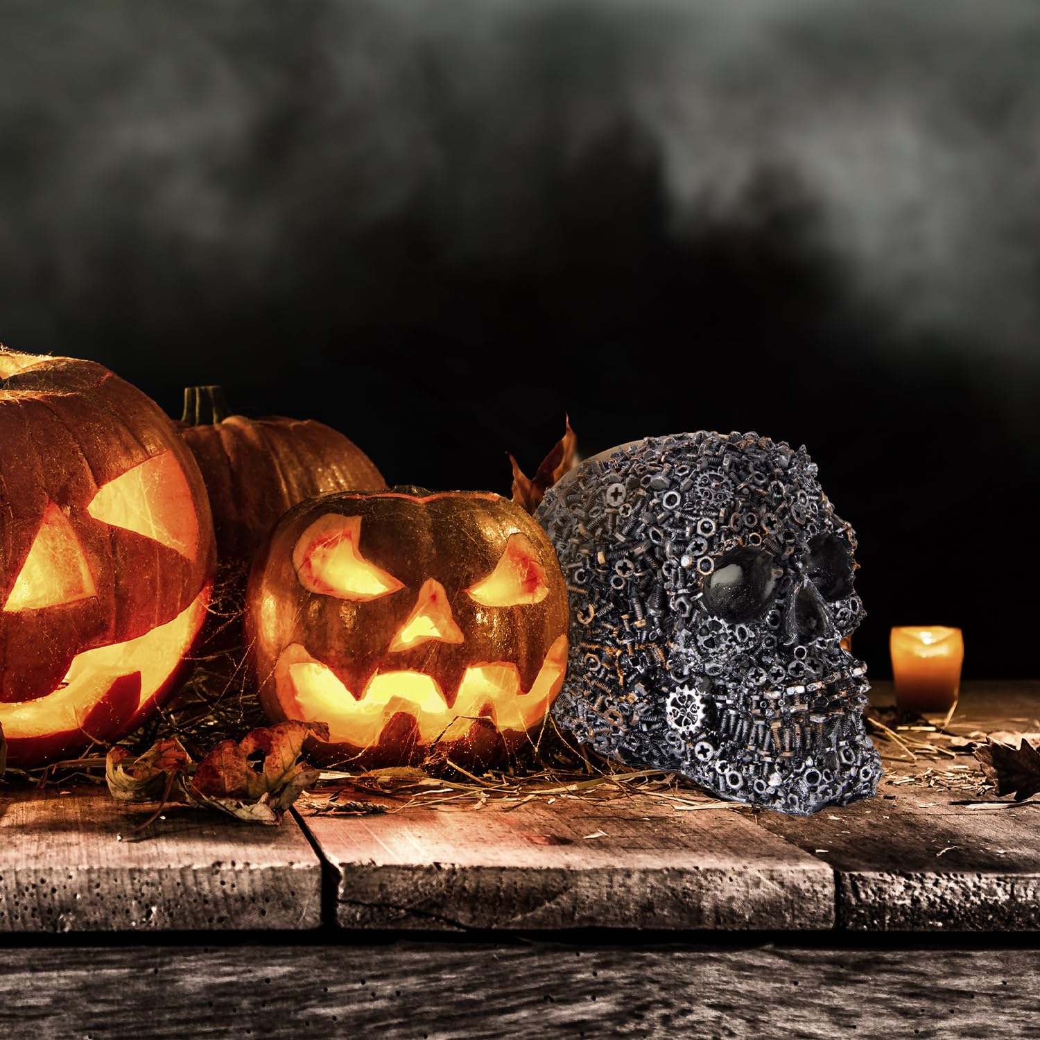 SARIHOSY] Adult Skull Model, Life Size Human Skull Model 1:1 - Realistic, Retro Screws, Halloween Skull Decorations Indoor,Resin Skull Head Props for Outdoor