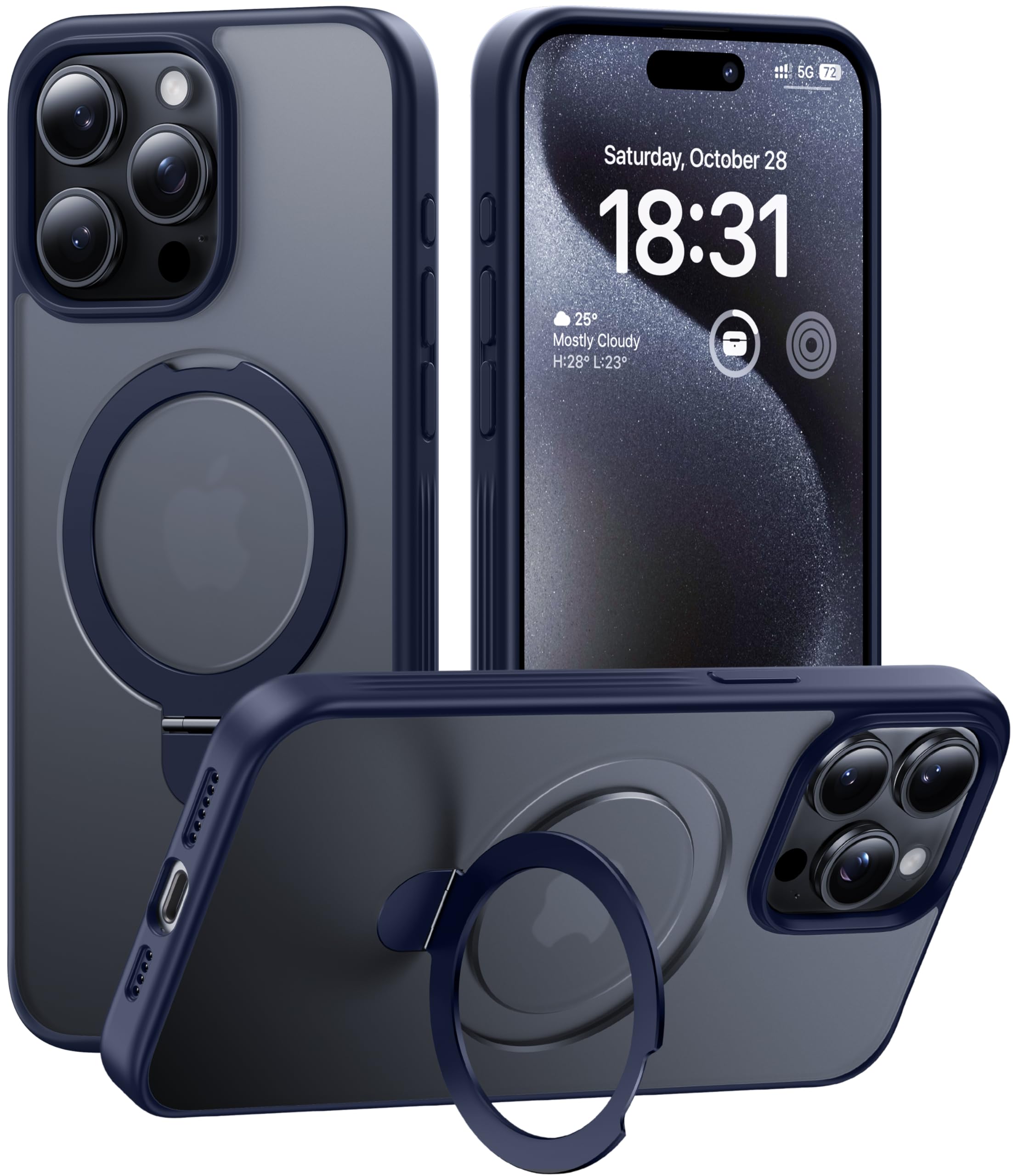 CellEver Strong Magnetic for iPhone 13 Pro Max Case with Ring Stand [Military Grade Drop Tested] [Compatible with MagSafe] Slim Translucent Matte