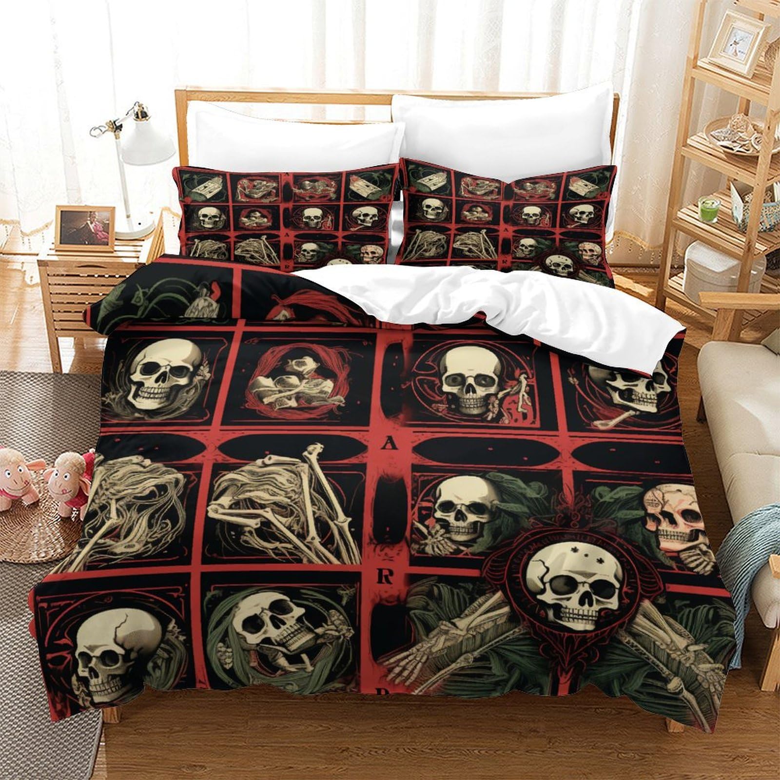 P1S9U7W5Y Gothic Skull 3D Printed Duvet Cover Set 3pcs Microfiber Skull Bedding Set Double