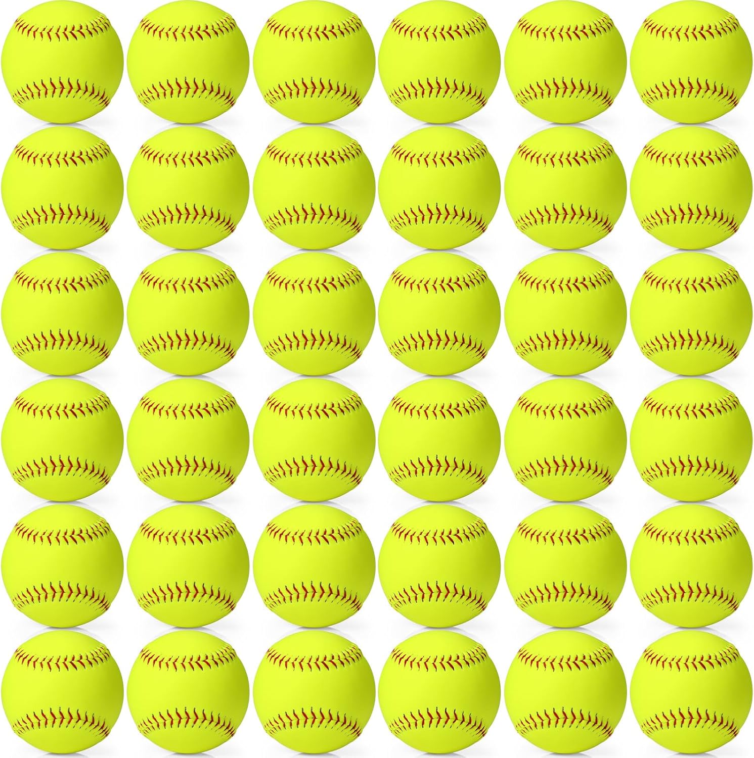 Lewtemi 36 Pack Yellow Sports Practice Softballs, Official Size and Weight Slowpitch Softball, Unmarked & Leather Covered Youth Fastpitch Softball Ball Training Ball for Games and Training