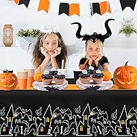 Vista 5 de Childom Paquete de 3 manteles de Halloween, manteles de plástico desechables de 54" x 108", decoraciones de Halloween, cubierta de mesa de plástico