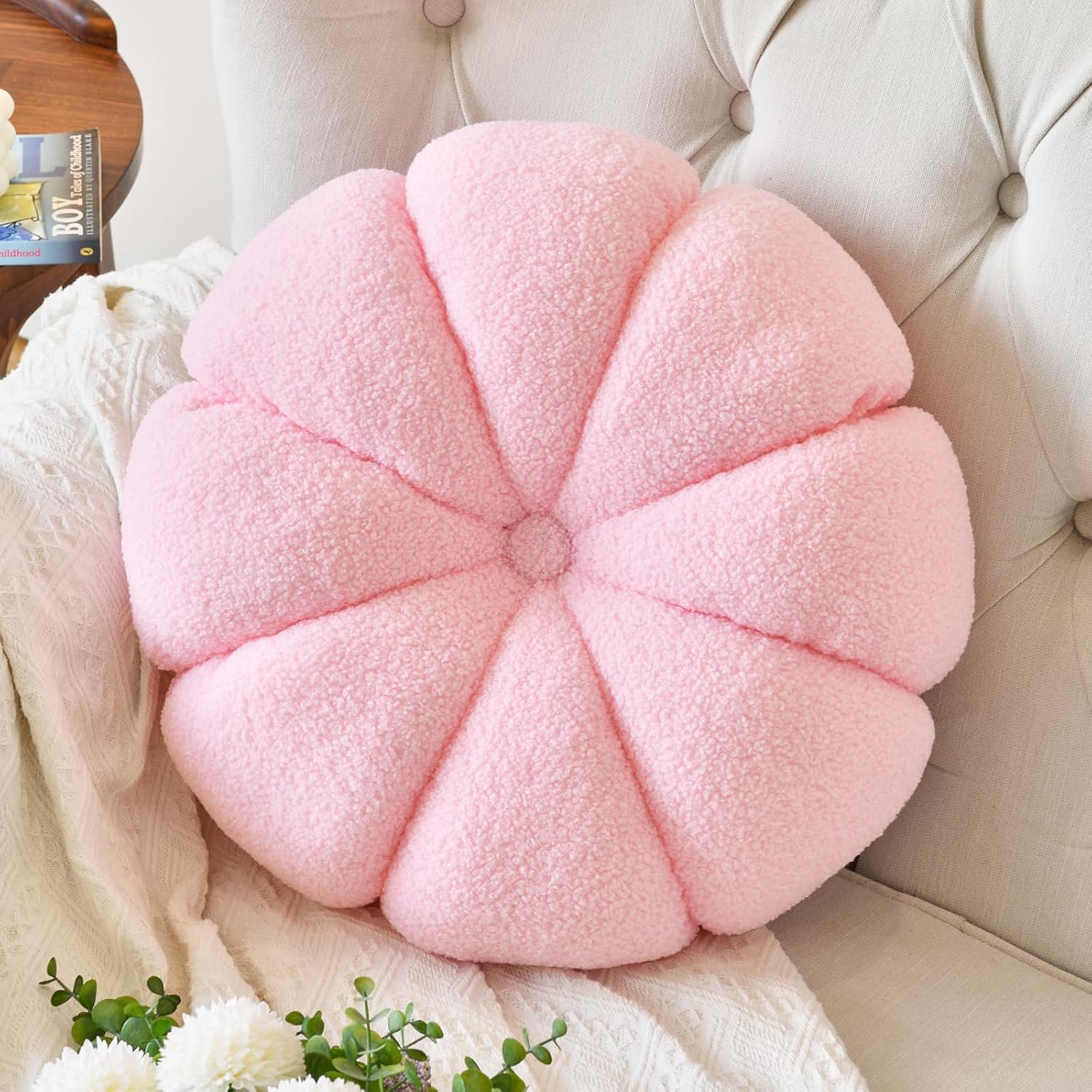 Round Throw Pillow, 17.7" Round Cushion Pillows Pumpkin