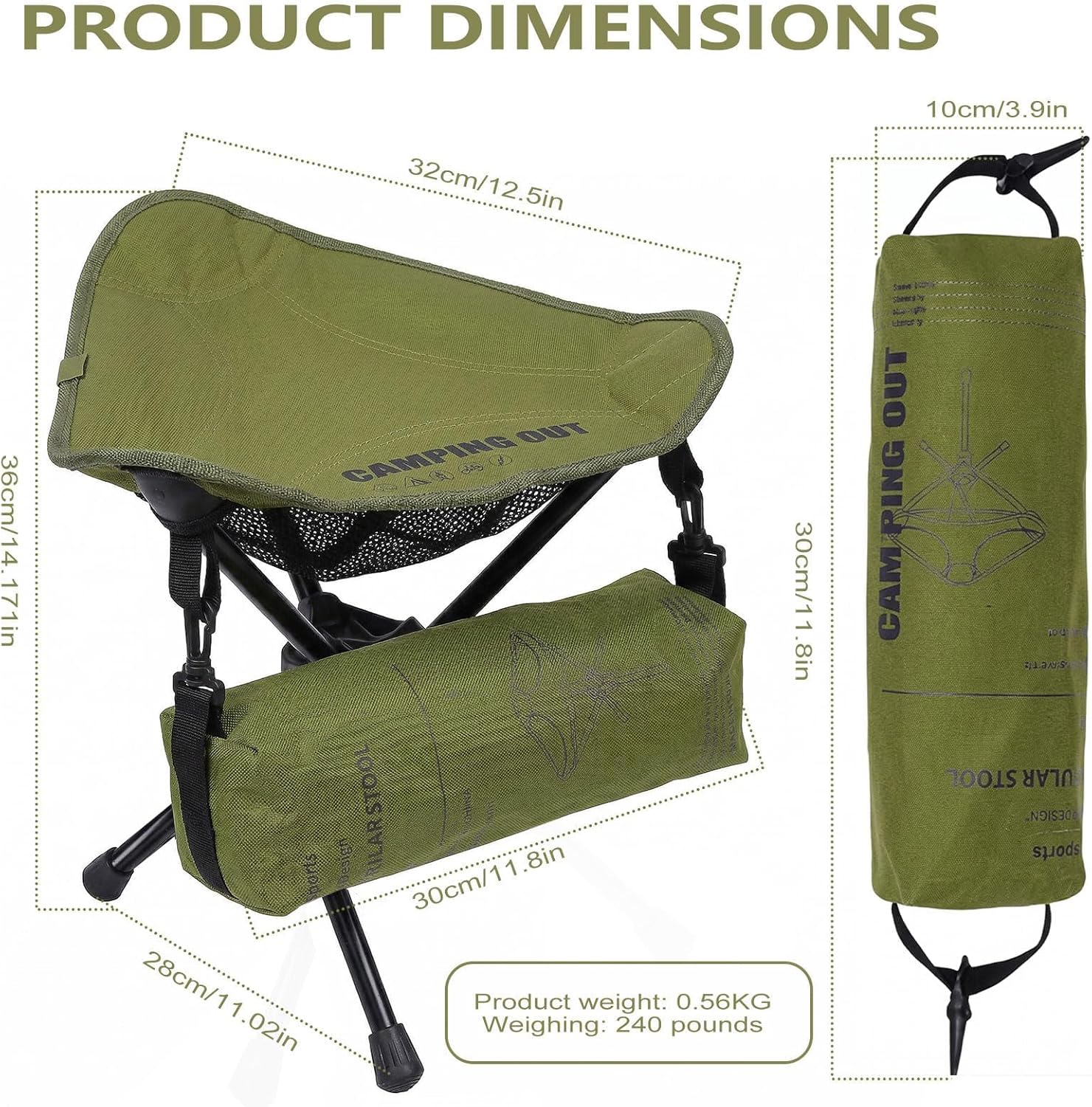 Foldable Backpack Stool,Folding Chair with Storage Pouch,Pocket Chair Can be rotated 360° ,Pocket Chairs for Adults 264 lbs,Ultralight,for Camping, Fishing, Hiking, Travel, Picnic (2026 new model)