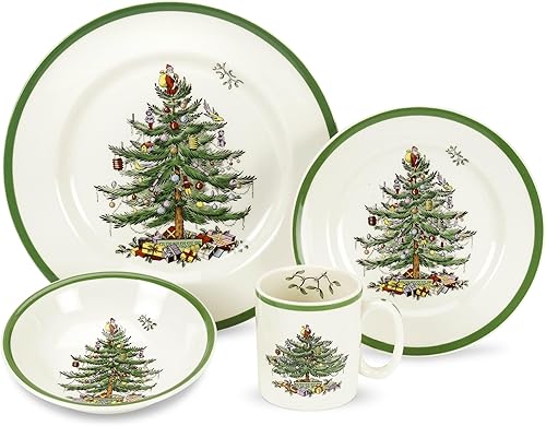 Miniatura 8 de Spode Juego de vajilla con diseño de árbol de Navidad 5 piezas para 1 - blanco y verde