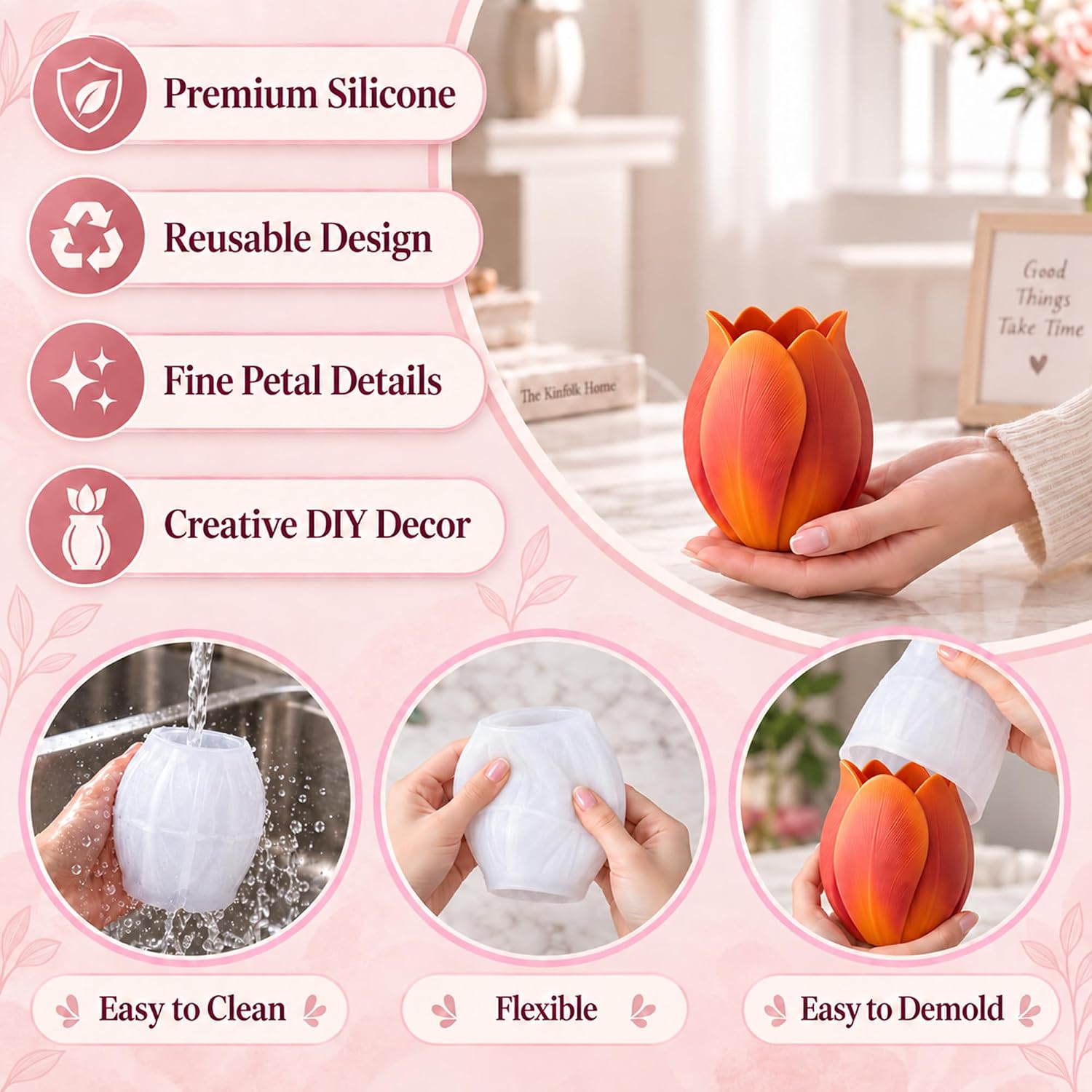 Flower Vase Resin Molds, 3D Tulip Silicone Molds for Crafts