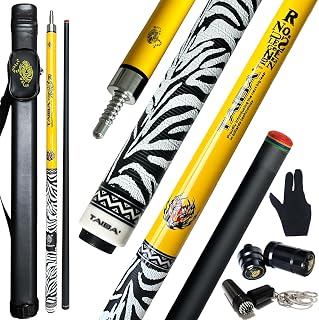 Tai ba cues 2-Piece Pool Stick Linen Wrap, 13mm Multilayer Leather Tip, 58", Hardwood Canadian Maple Professional Billiard Pool Cue Stick 18, 19, 20, 21 Oz (Selectable)
