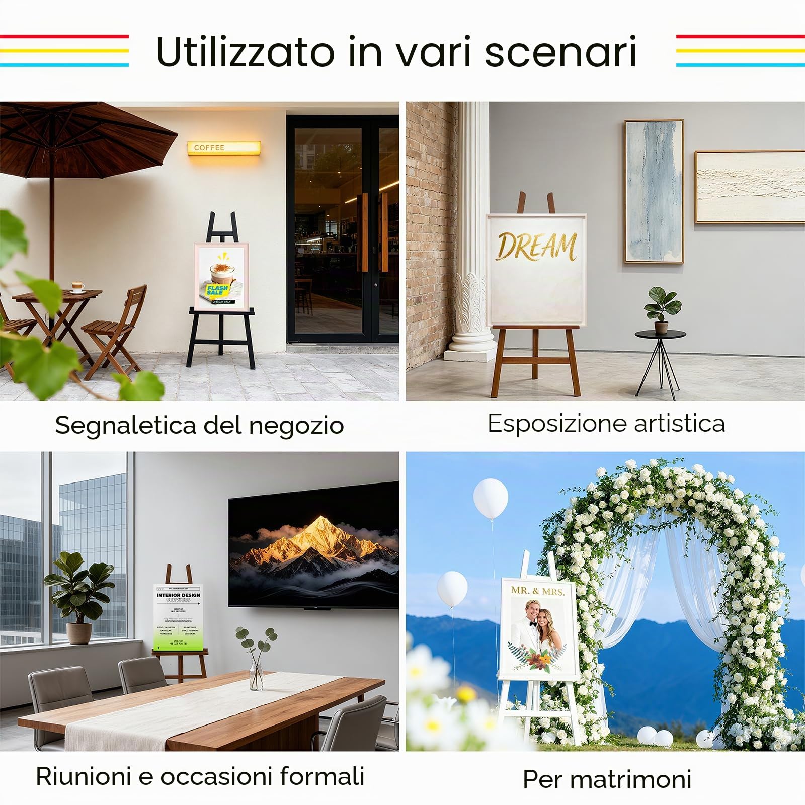 MEEDEN Cavalletto Artistico per Esposizione: Supporto Regolabile in Legno per cartelli, Cornice per Pittura su Tela Fino a 152,4 cm, per artisti e Adulti, per disegnare e Poster – Bianco