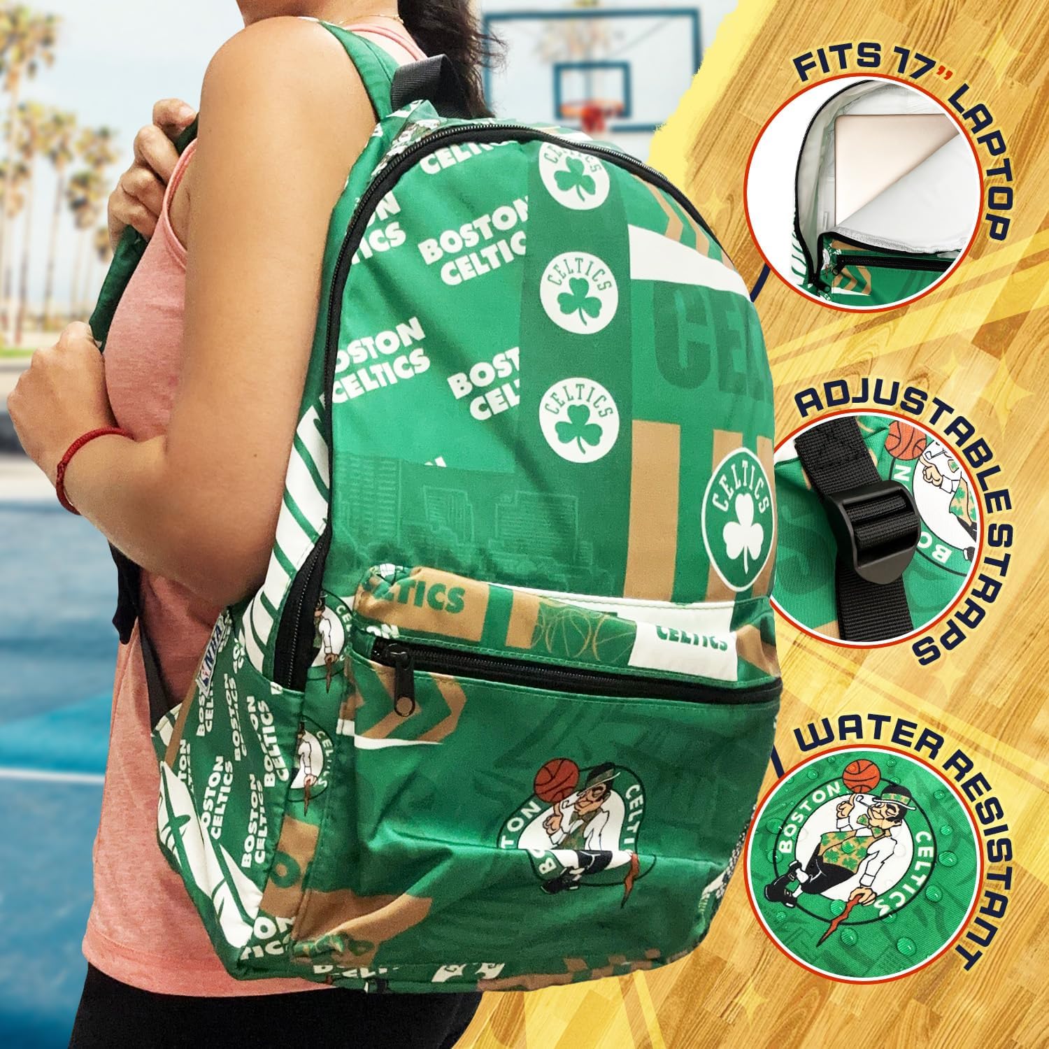 Pro Specialties Group Boston Celtics basketball travel backpack, hiking, gym Backpack durable bag designed for men and women. Ideal for Adults, extra-large & waterproof use for various activities