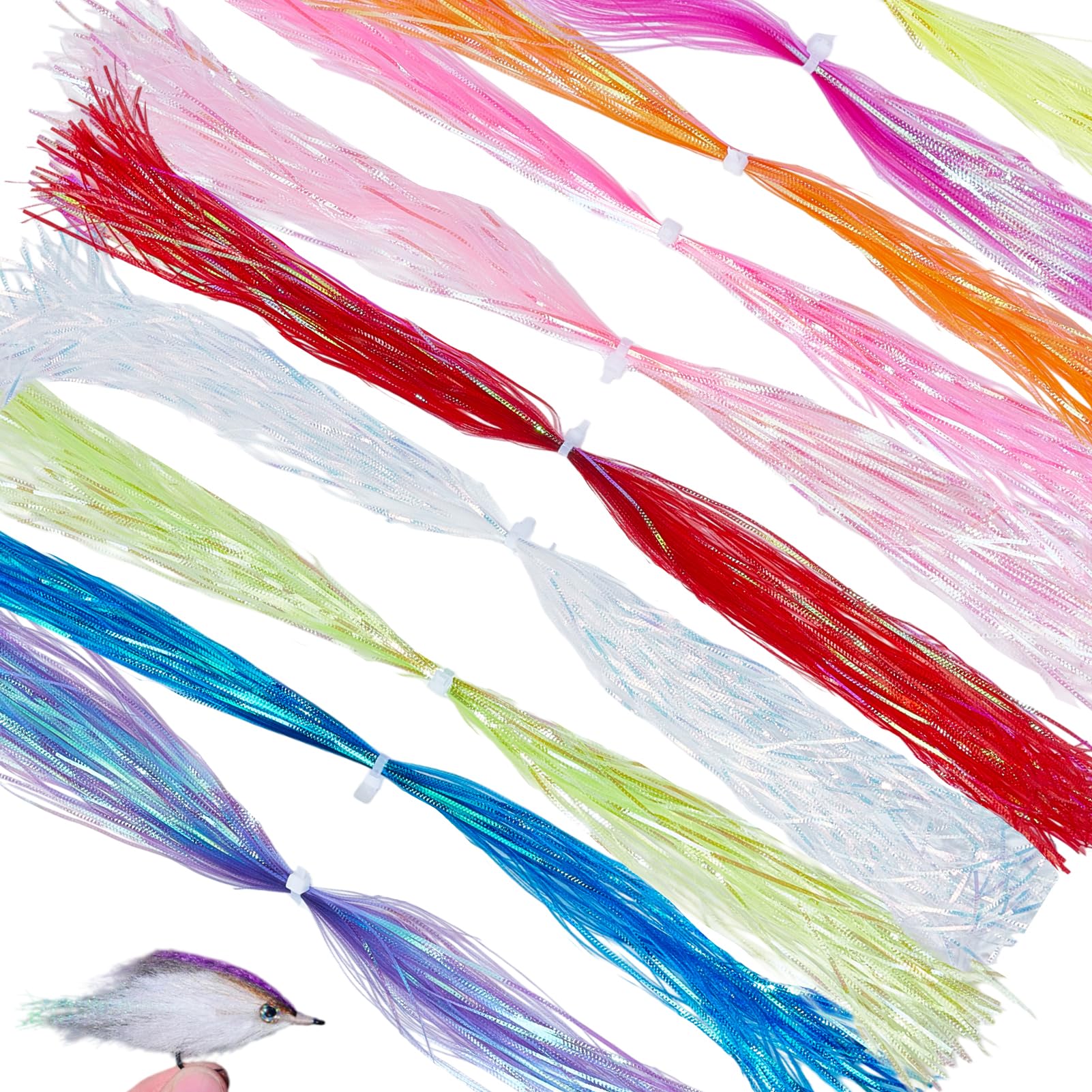 NICENEEDED Crystal Flash Tinsel Flashabou Tinsel Kit de Matériel de Montage de Mouches Matériaux de Montage de Mouches à Fibres Longues de 10 Couleur