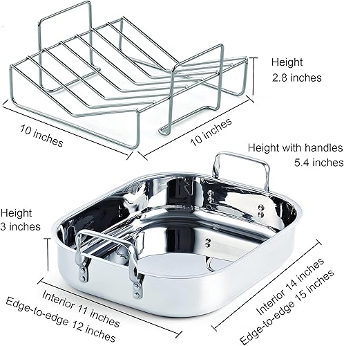 Miniatura 2 de Cooks Standard Sartén para asar de acero inoxidable con estante en forma de V, interior de 14 x 11 pulgadas borde de 15 x 12 pulgadas sartén para