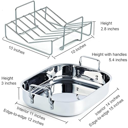 Miniatura 2 de Cooks Standard - Sartén para asar pavo de acero inoxidable con estante en forma de V, interior de 14 x 11 pulgadas; borde de 15 x 12 pulgadas; juego
