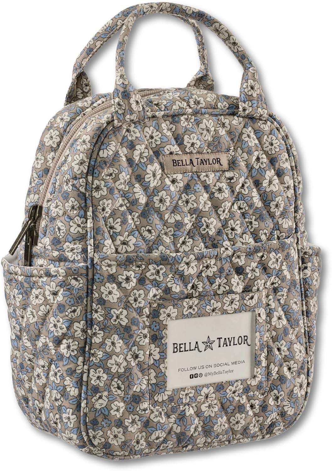Bella Taylor Quilted Cotton Lunch Tote for Women, Foodsafe with Easy Clean PEVA Liner, Khaki Floral